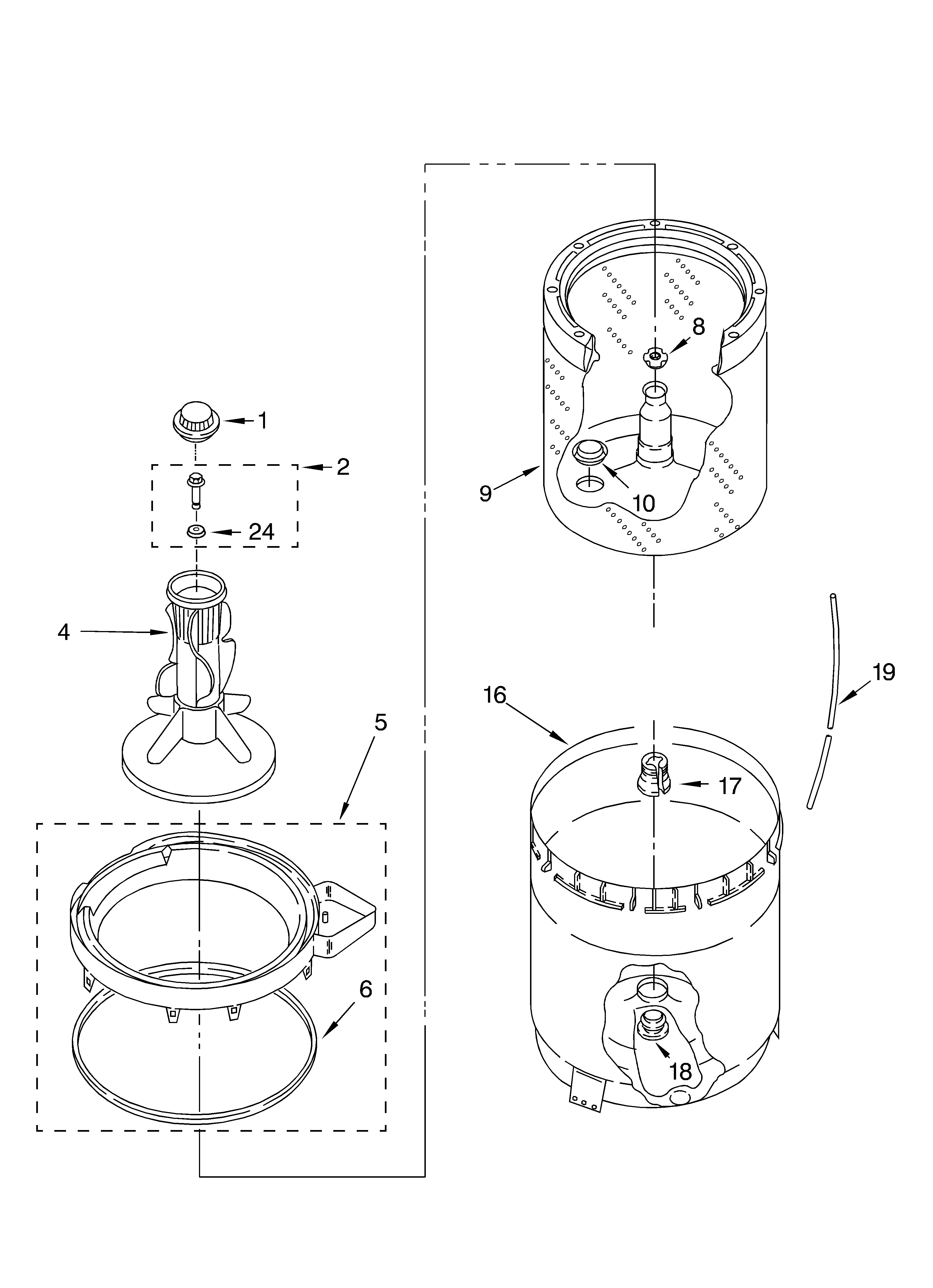 Whirlpool LSR6132HQ1 agitator, basket and tub diagram