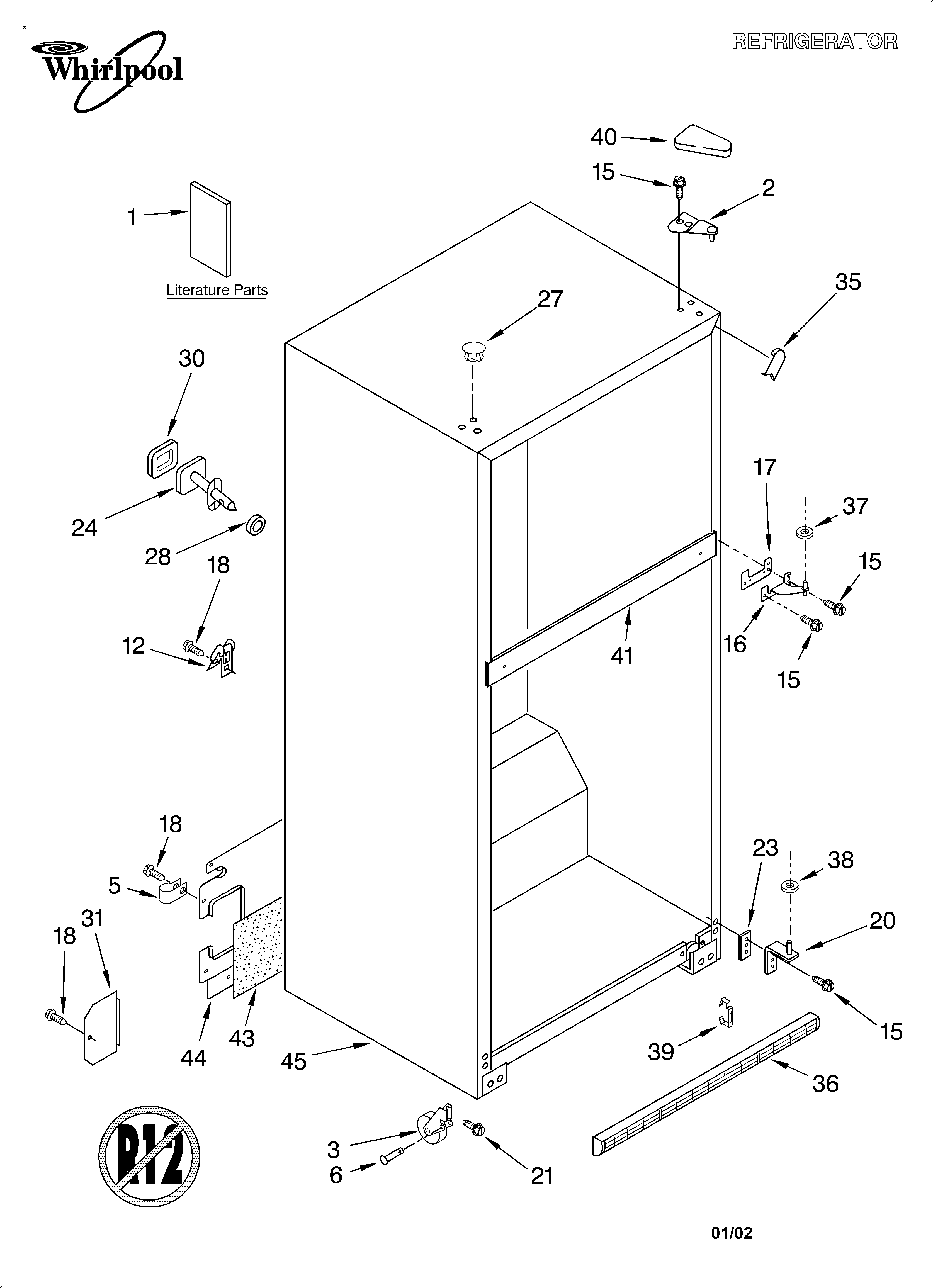 Whirlpool ET18PKXGN01 cabinet/literature diagram