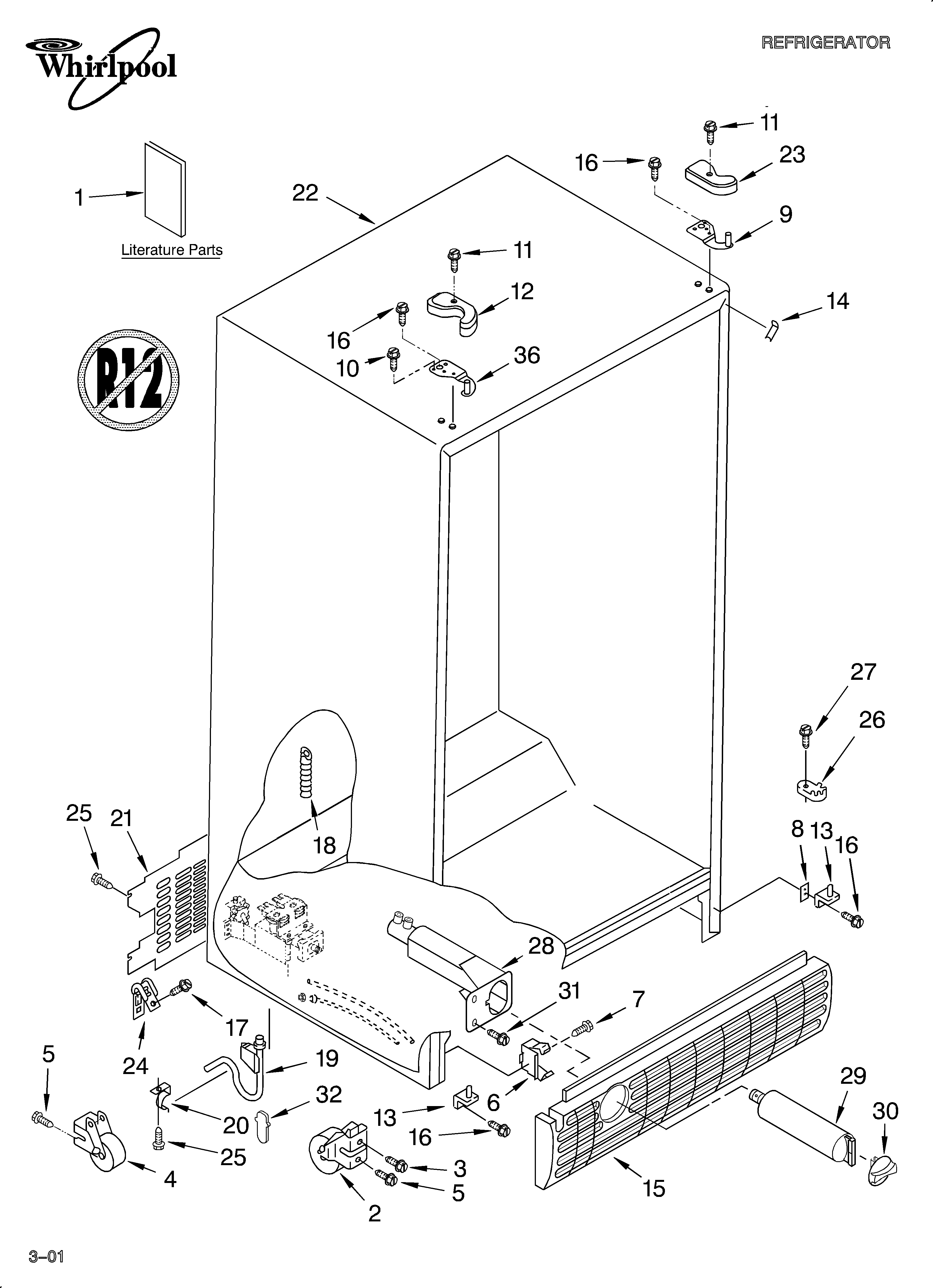 Whirlpool GS6SHAXKT01 cabinet/literature diagram