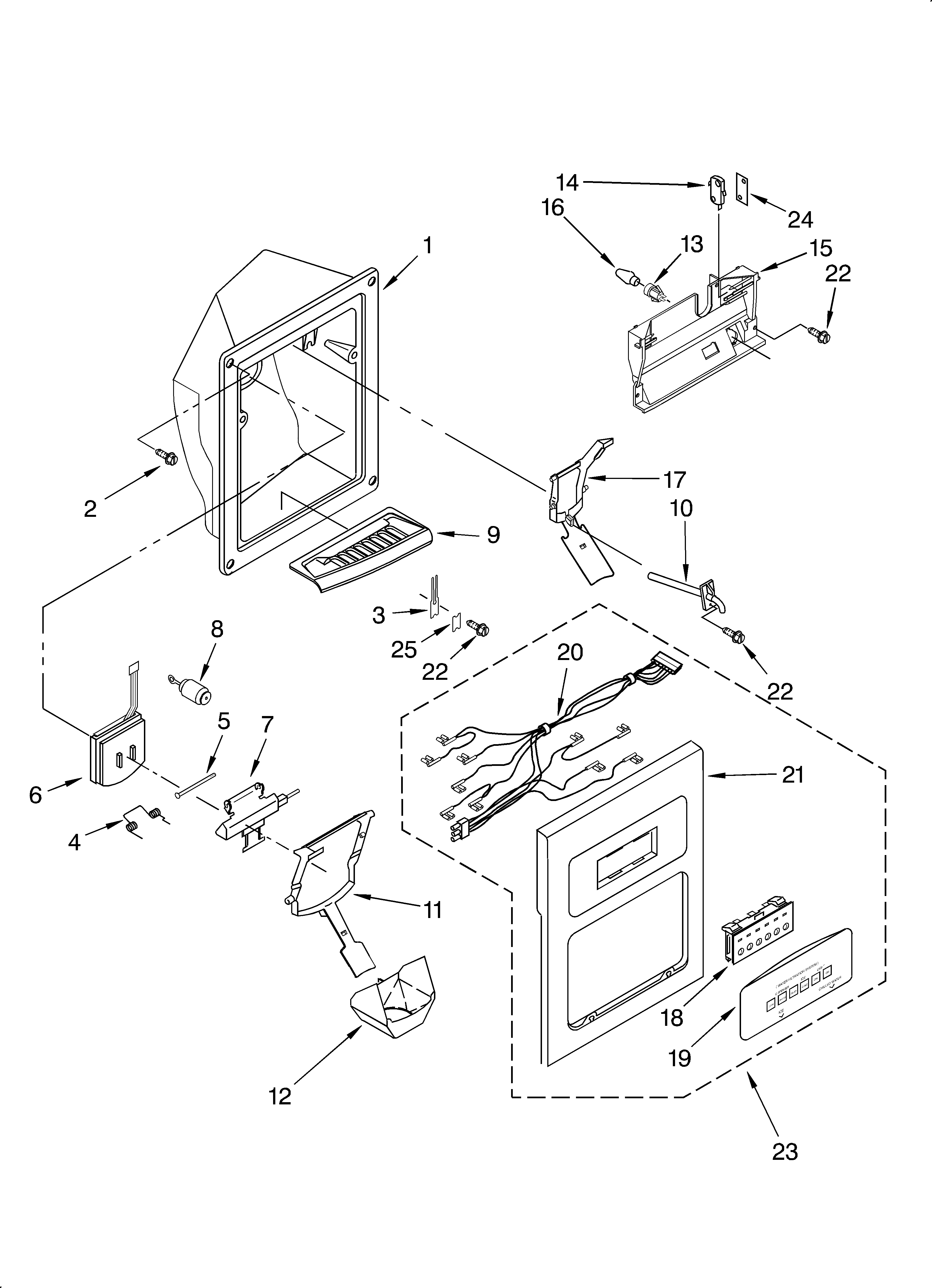 Whirlpool GS6SHAXKT01 dispenser front diagram