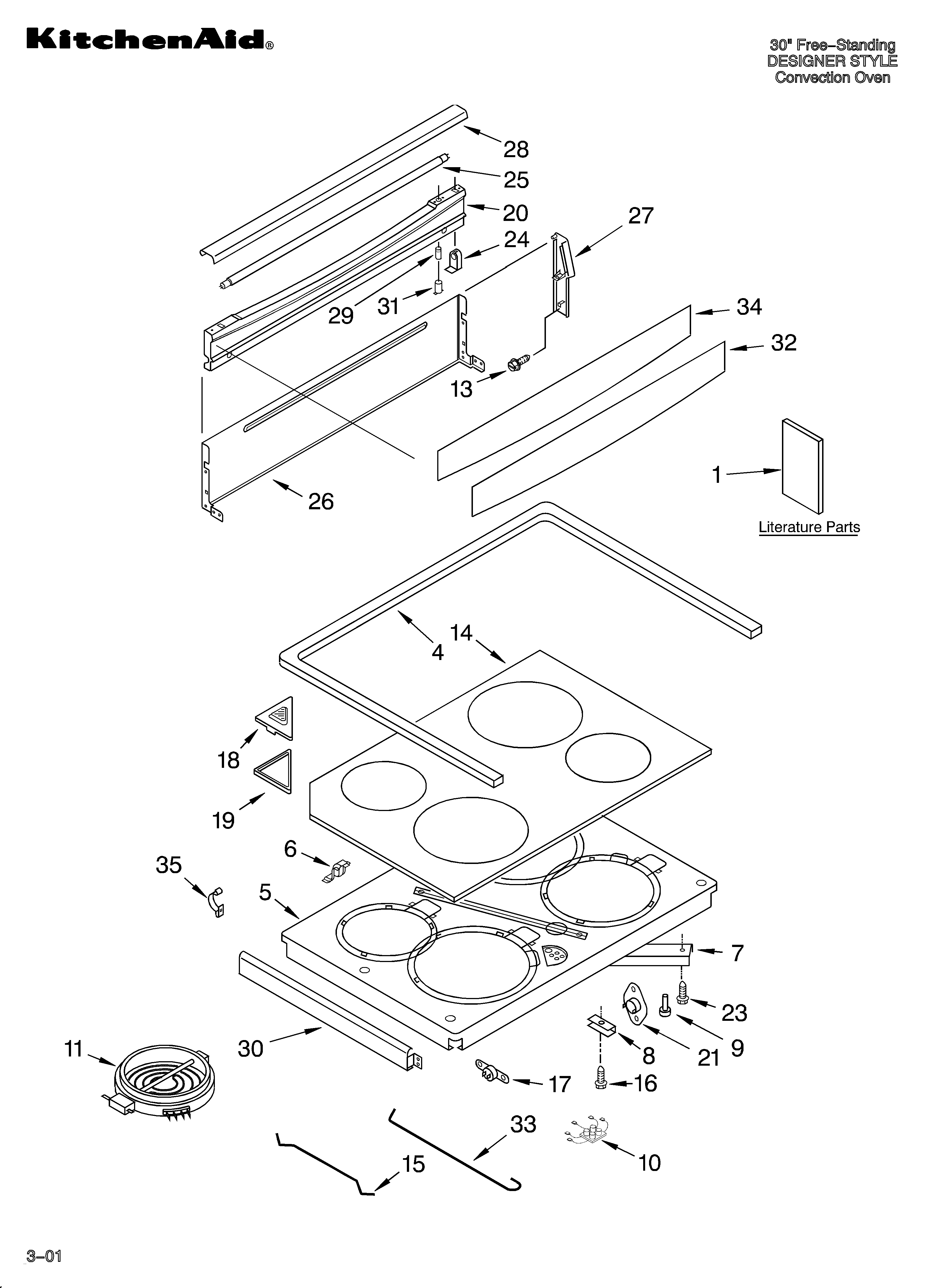 KitchenAid KERC607HBL5 cooktop/literature diagram