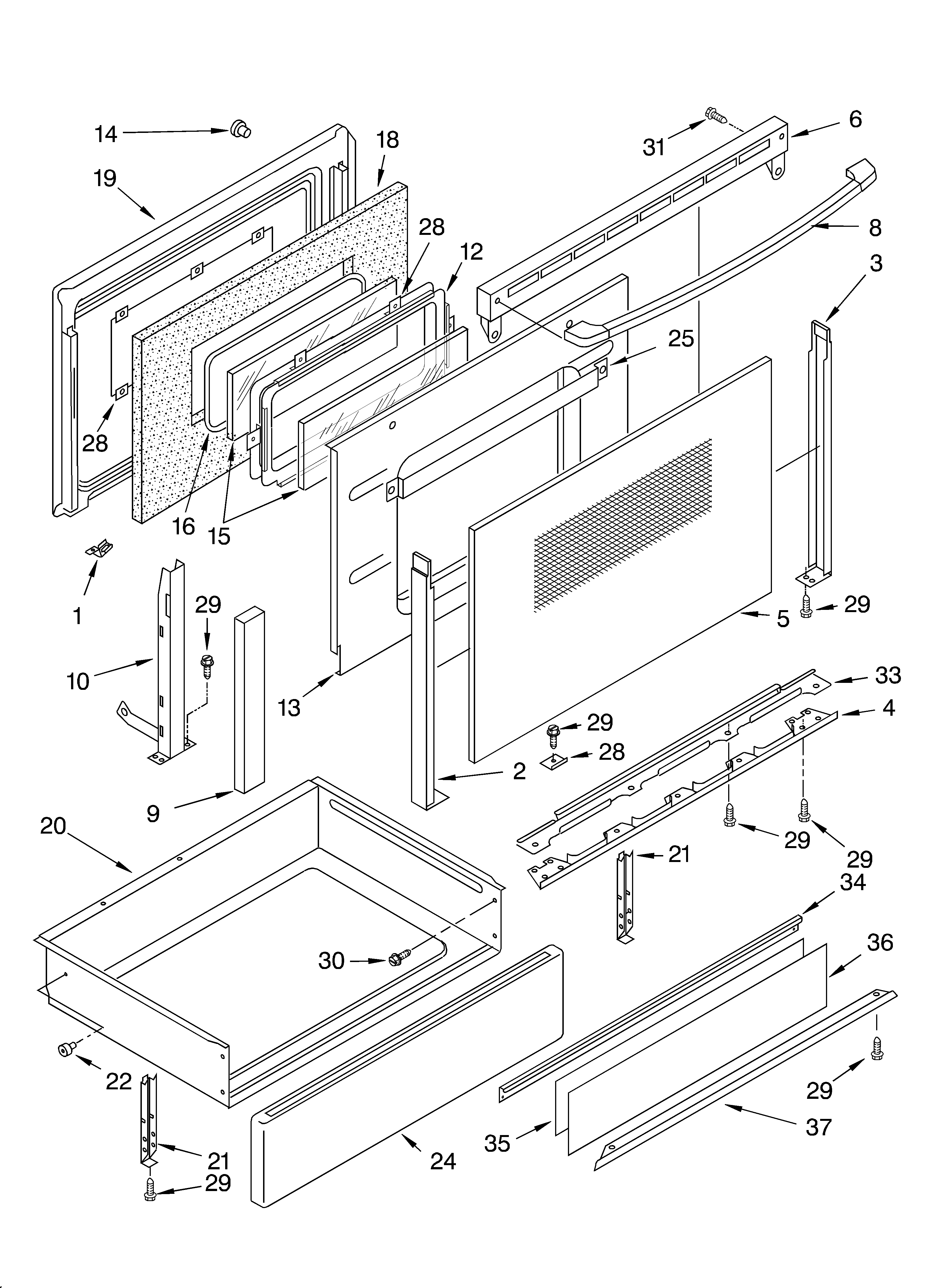 KitchenAid KERC607HBL5 door and drawer diagram