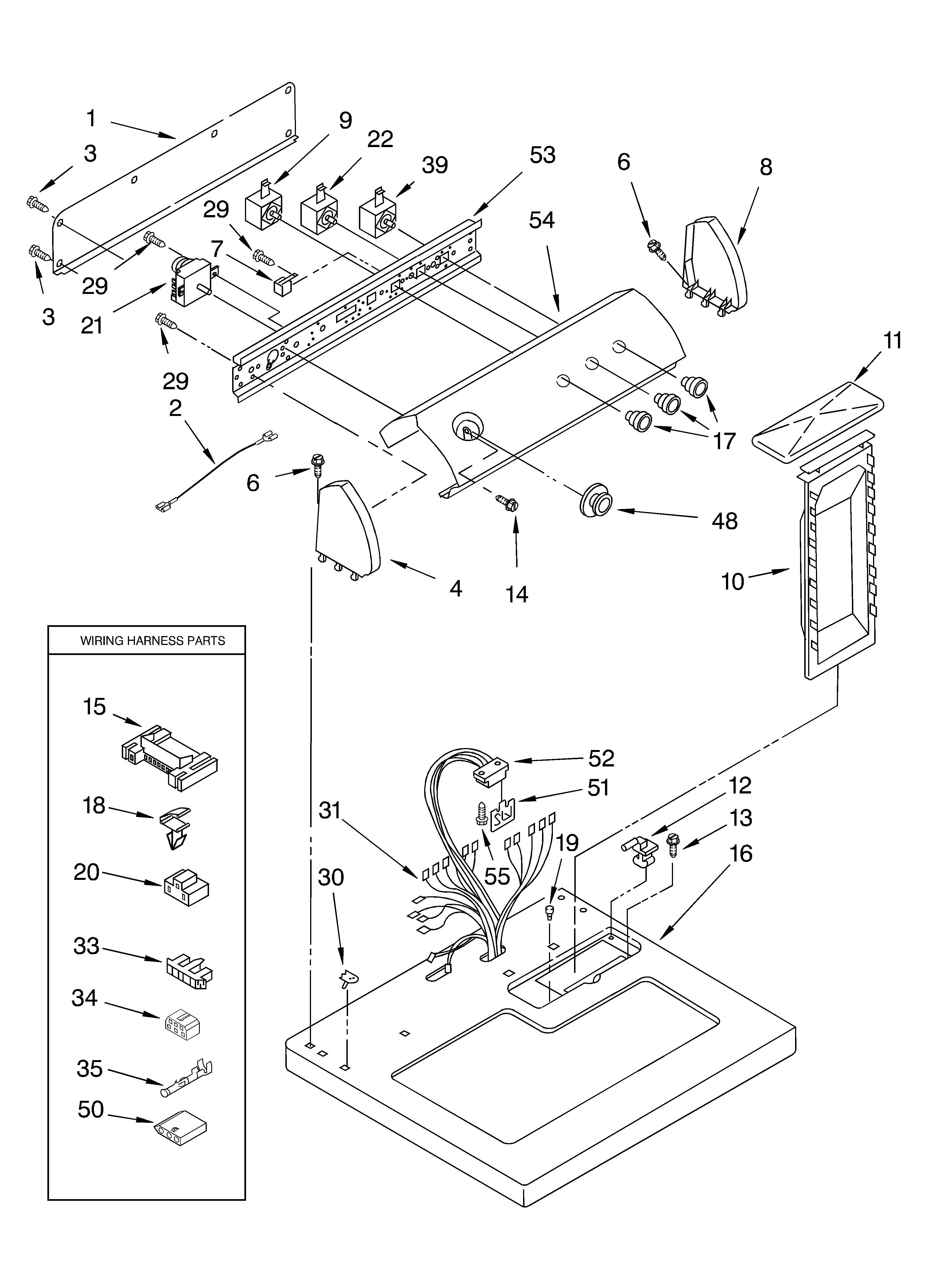 Whirlpool LEQ8100KQ1 top and console diagram