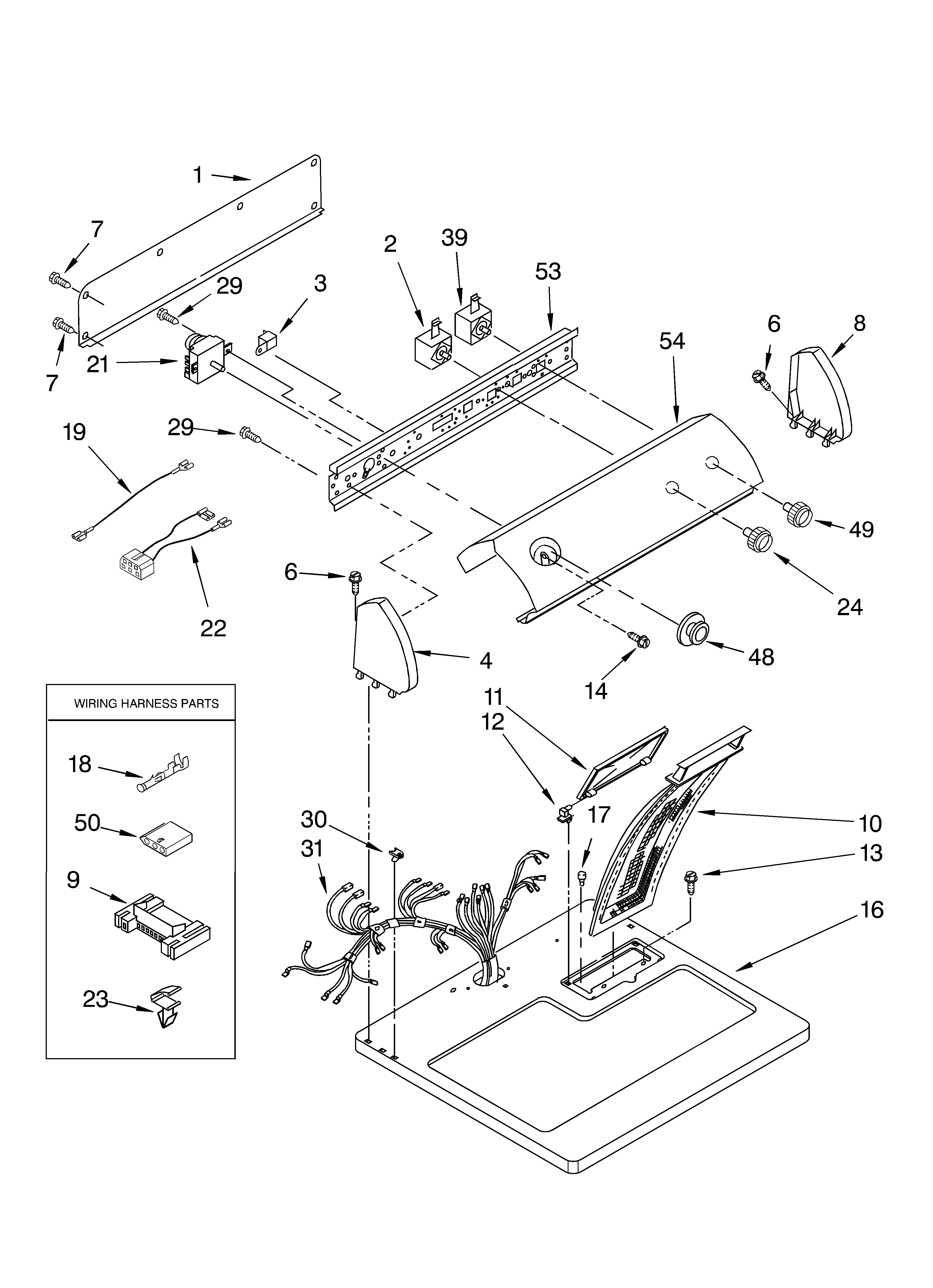 Whirlpool LER5620KQ1 top and console diagram