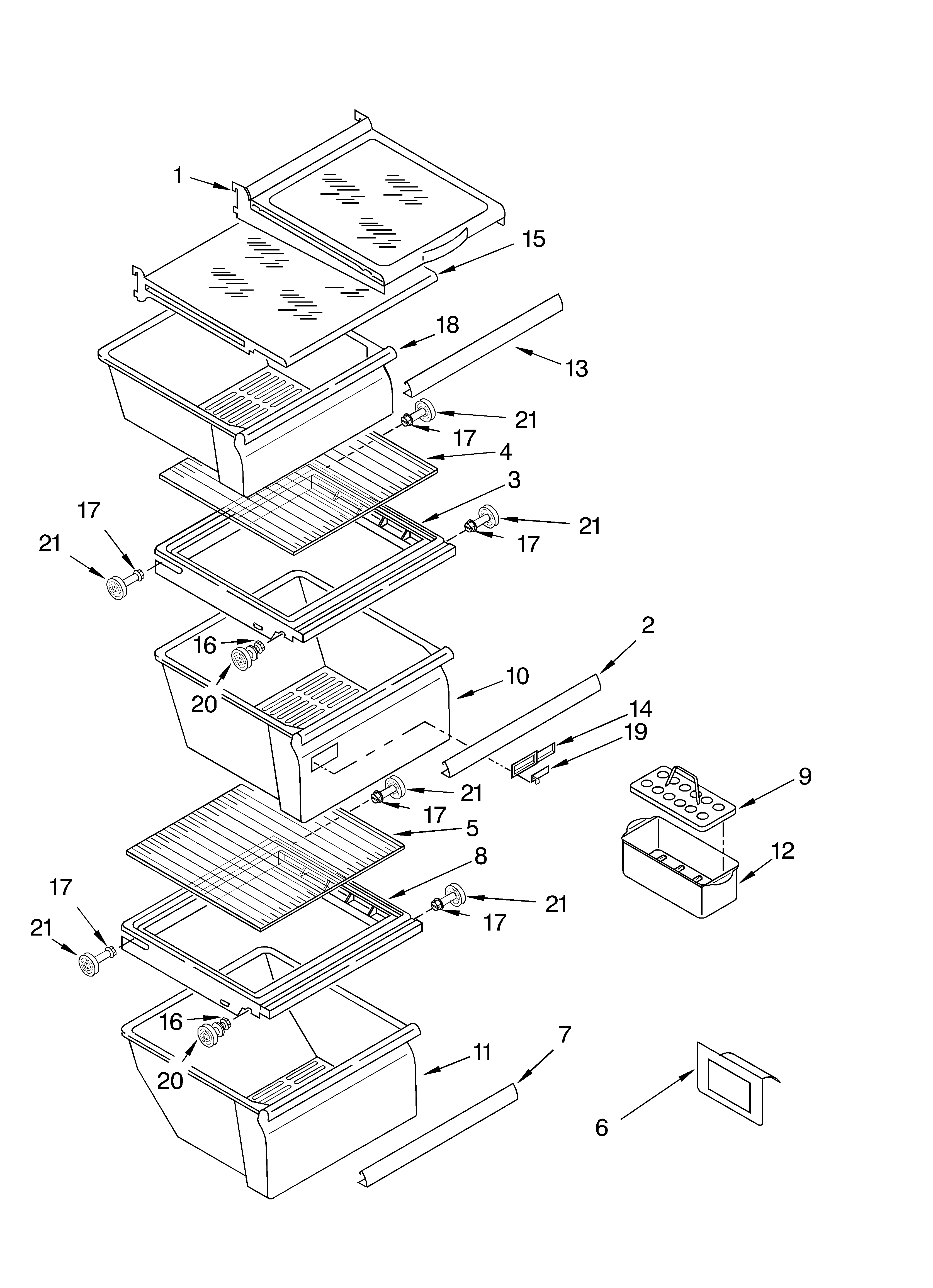 Whirlpool 6ED2FHKXKQ00 refrigerator shelf diagram