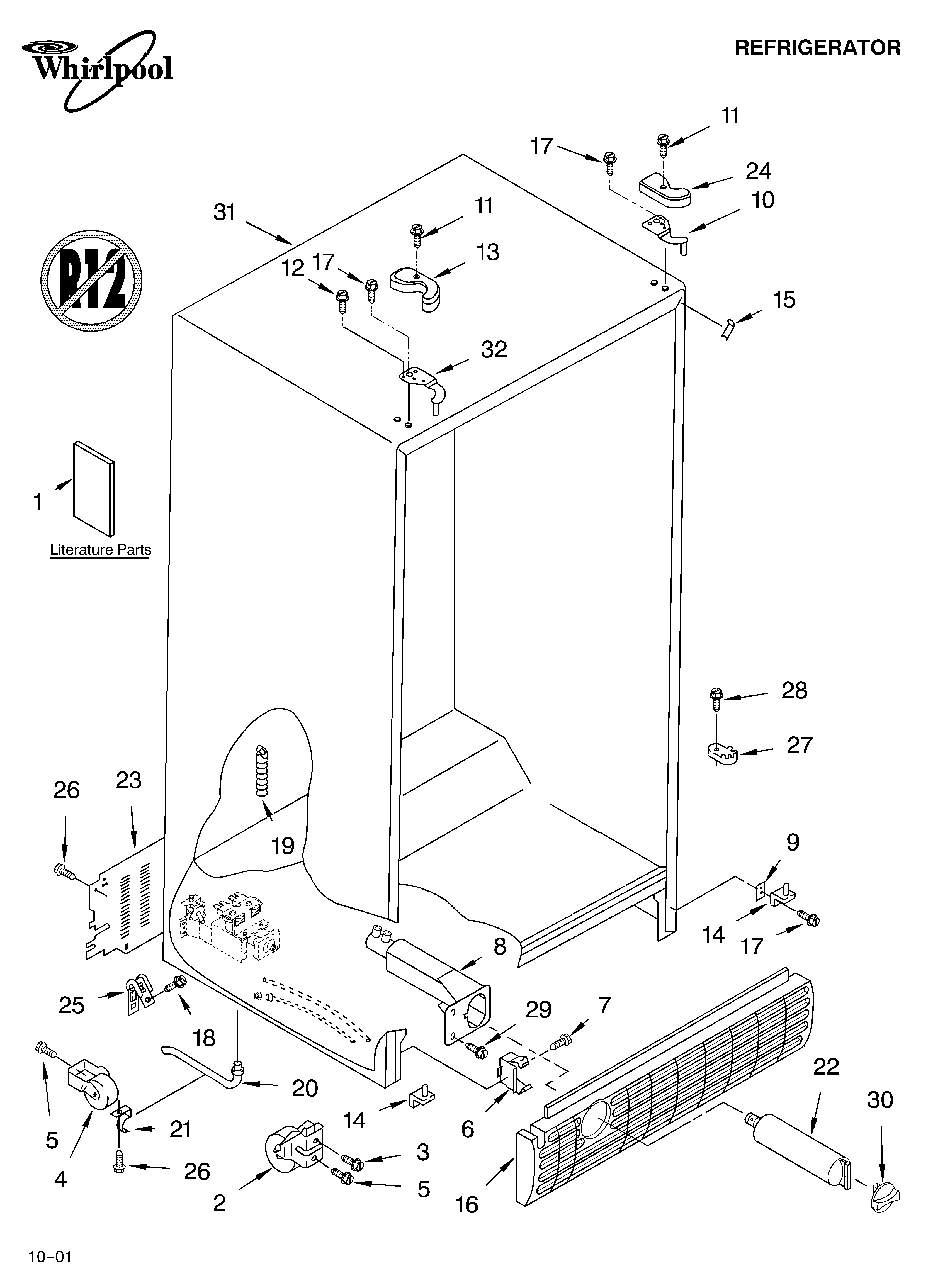 Whirlpool GD2NHGXKB01 cabinet/literature diagram