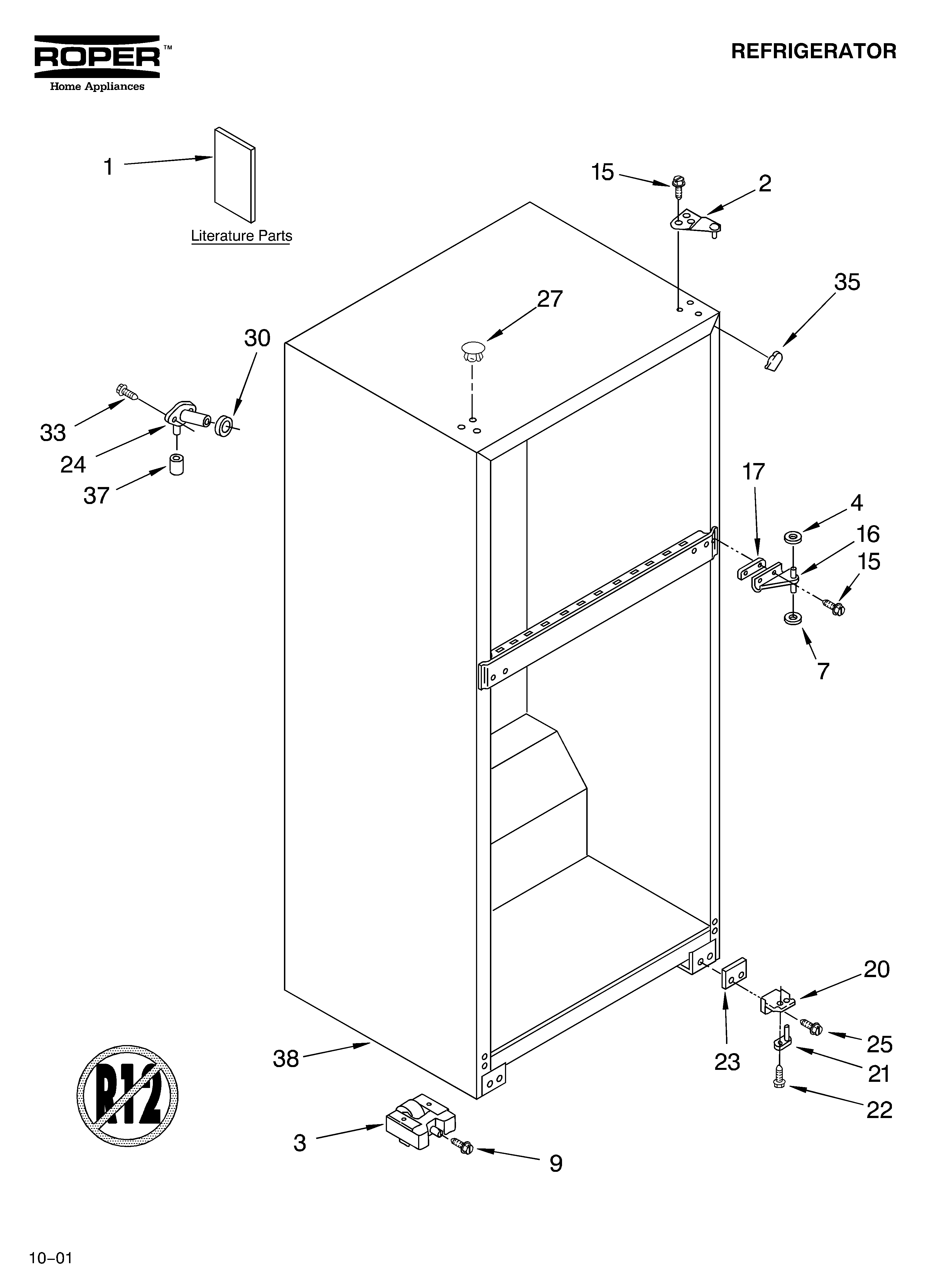 Roper RT14BKXKQ01 cabinet/literature diagram