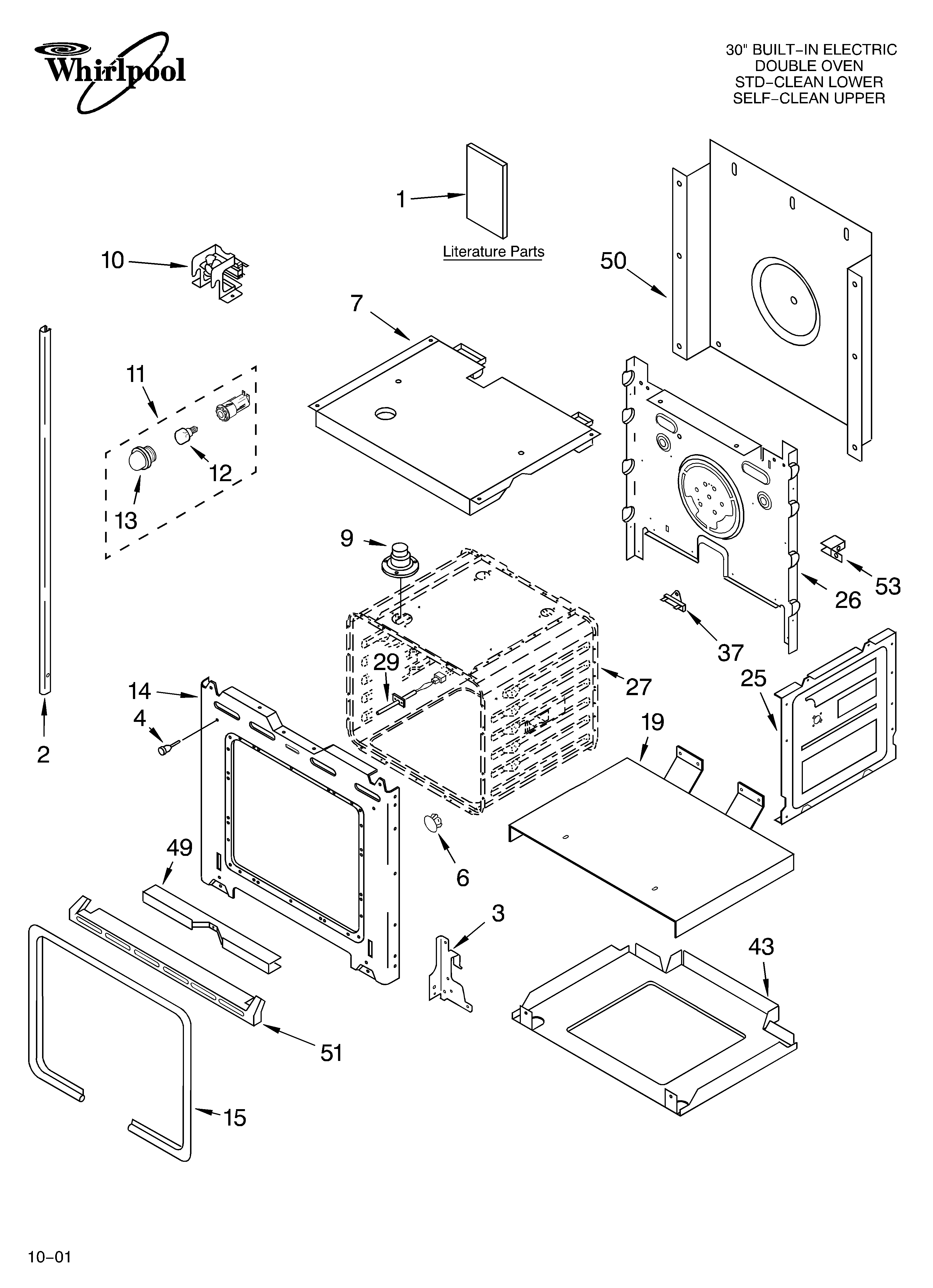 Whirlpool RBD305PDB13 lower oven/literature diagram
