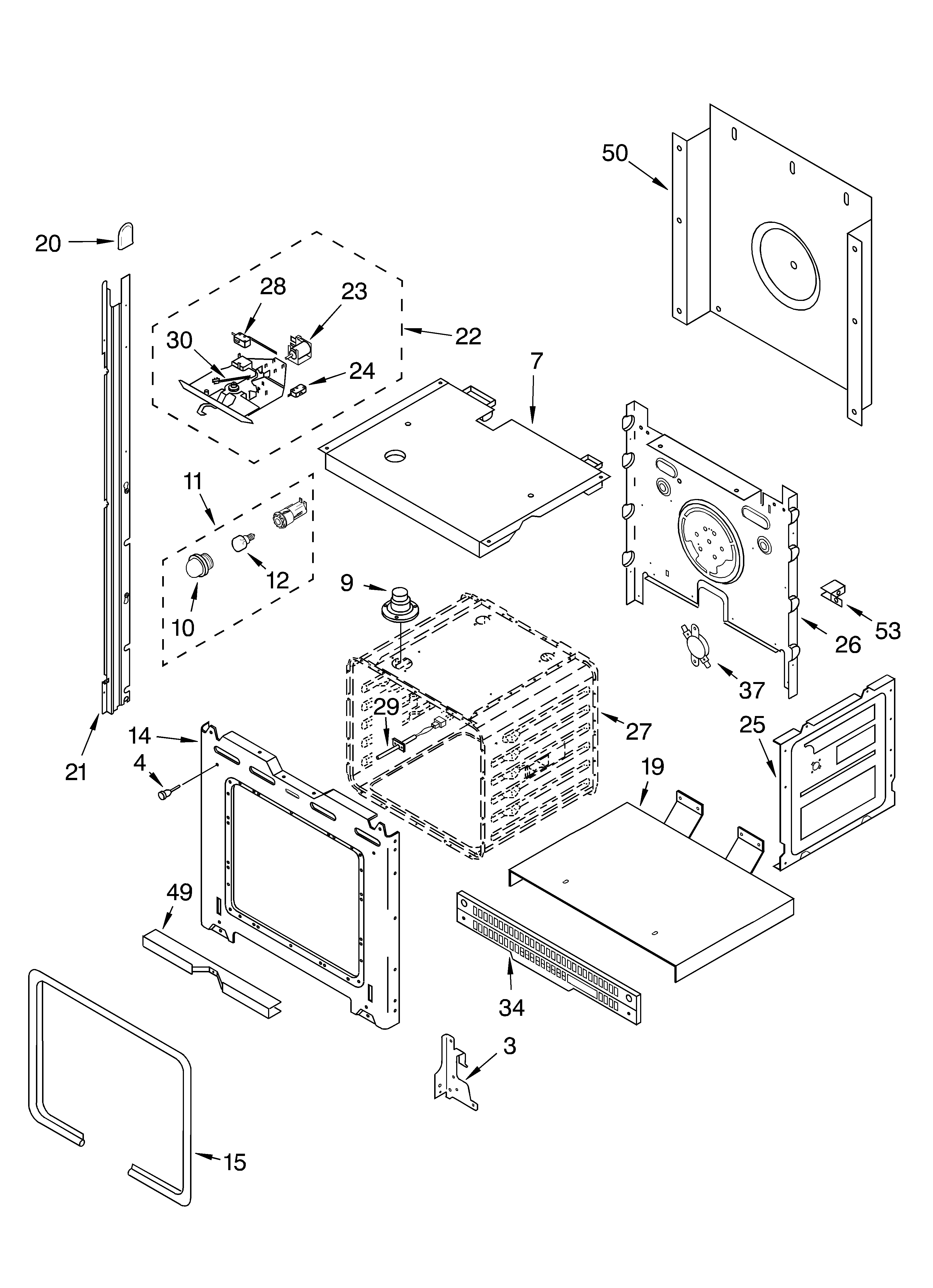 Whirlpool RBD305PDB13 upper oven diagram