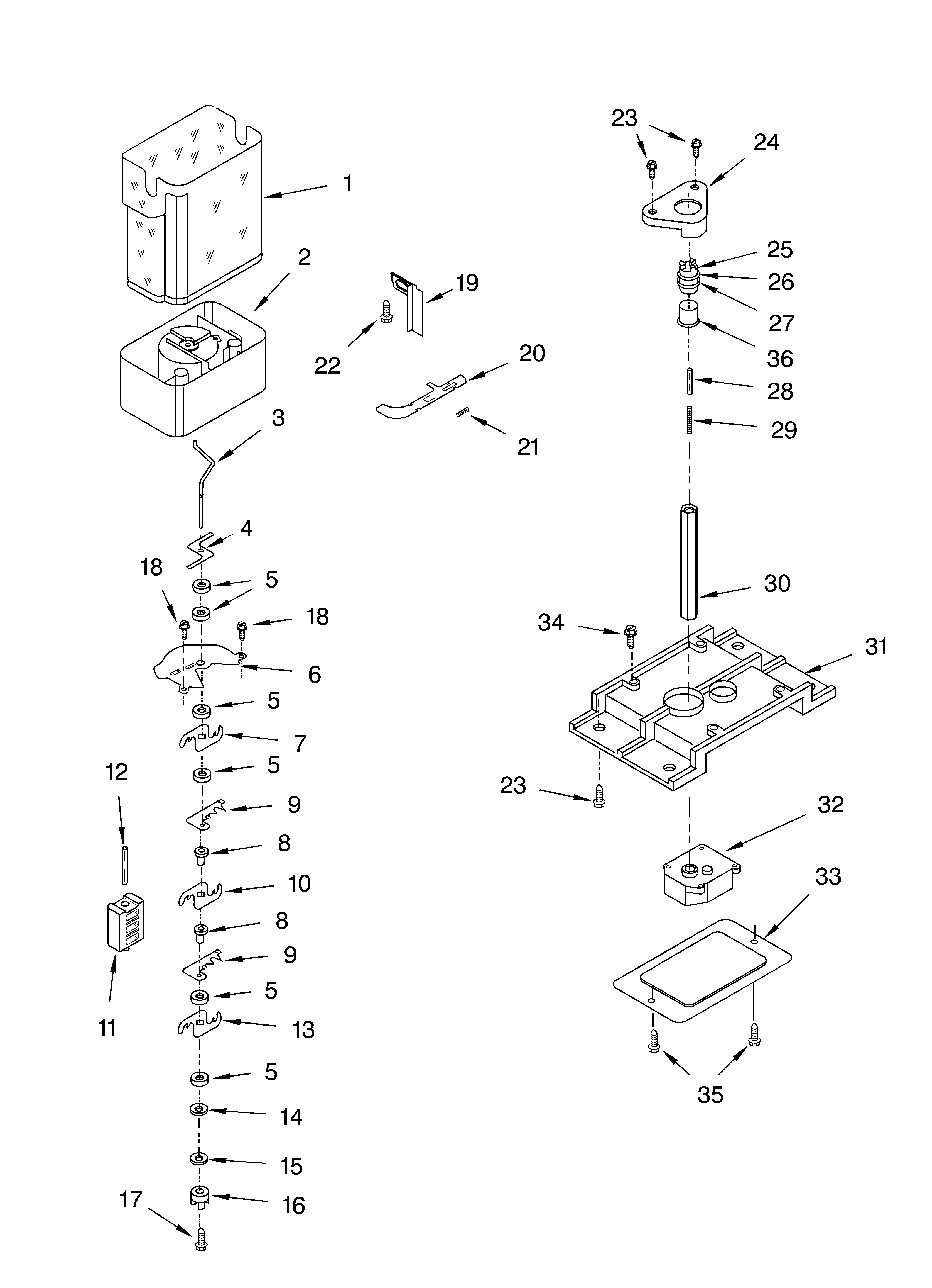 KitchenAid KSRB25FKBL00 motor and ice container diagram