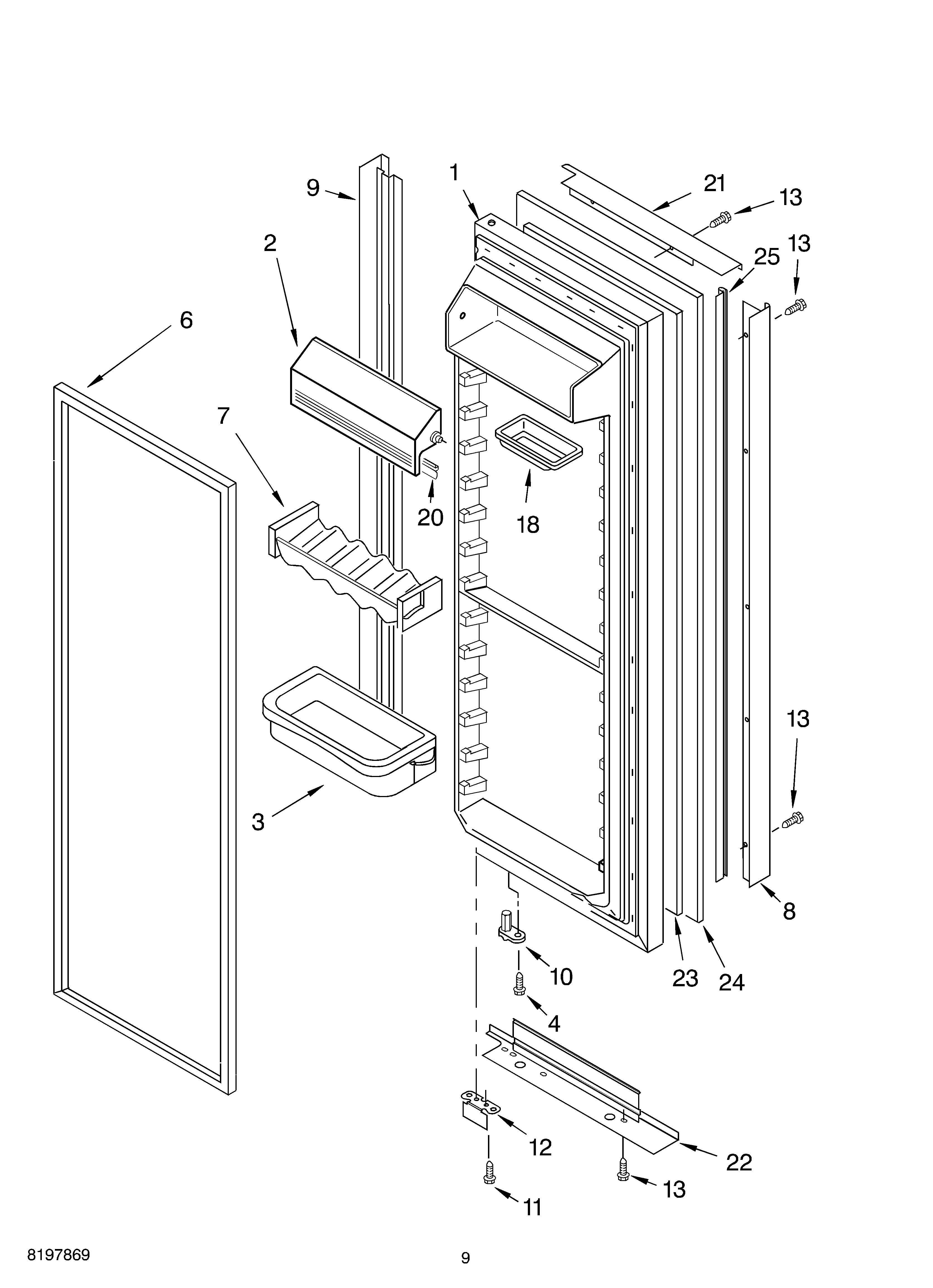 KitchenAid KSRB25FKBL00 refrigerator door diagram