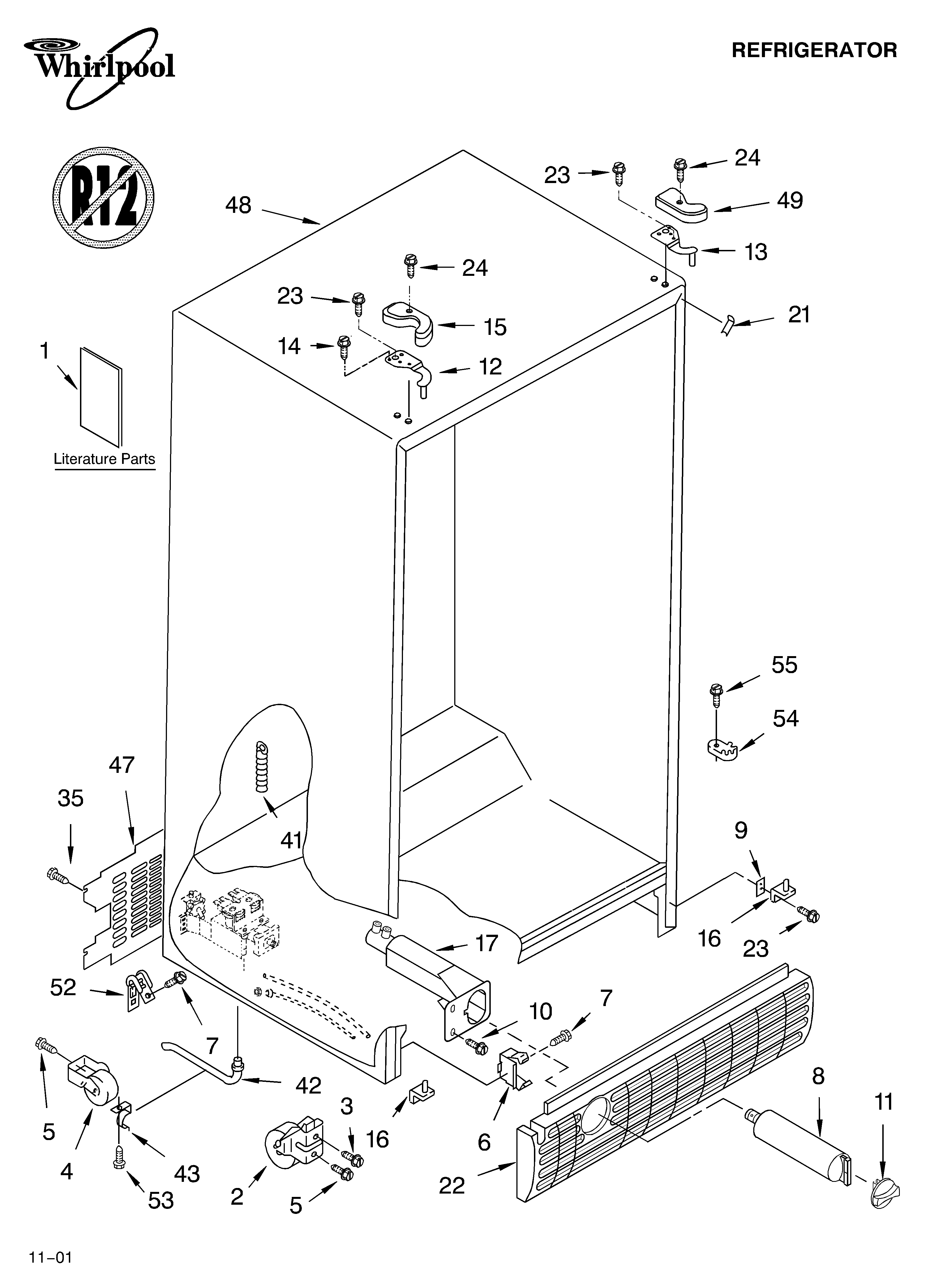 Whirlpool GD5THGXKS00 cabinet/literature diagram
