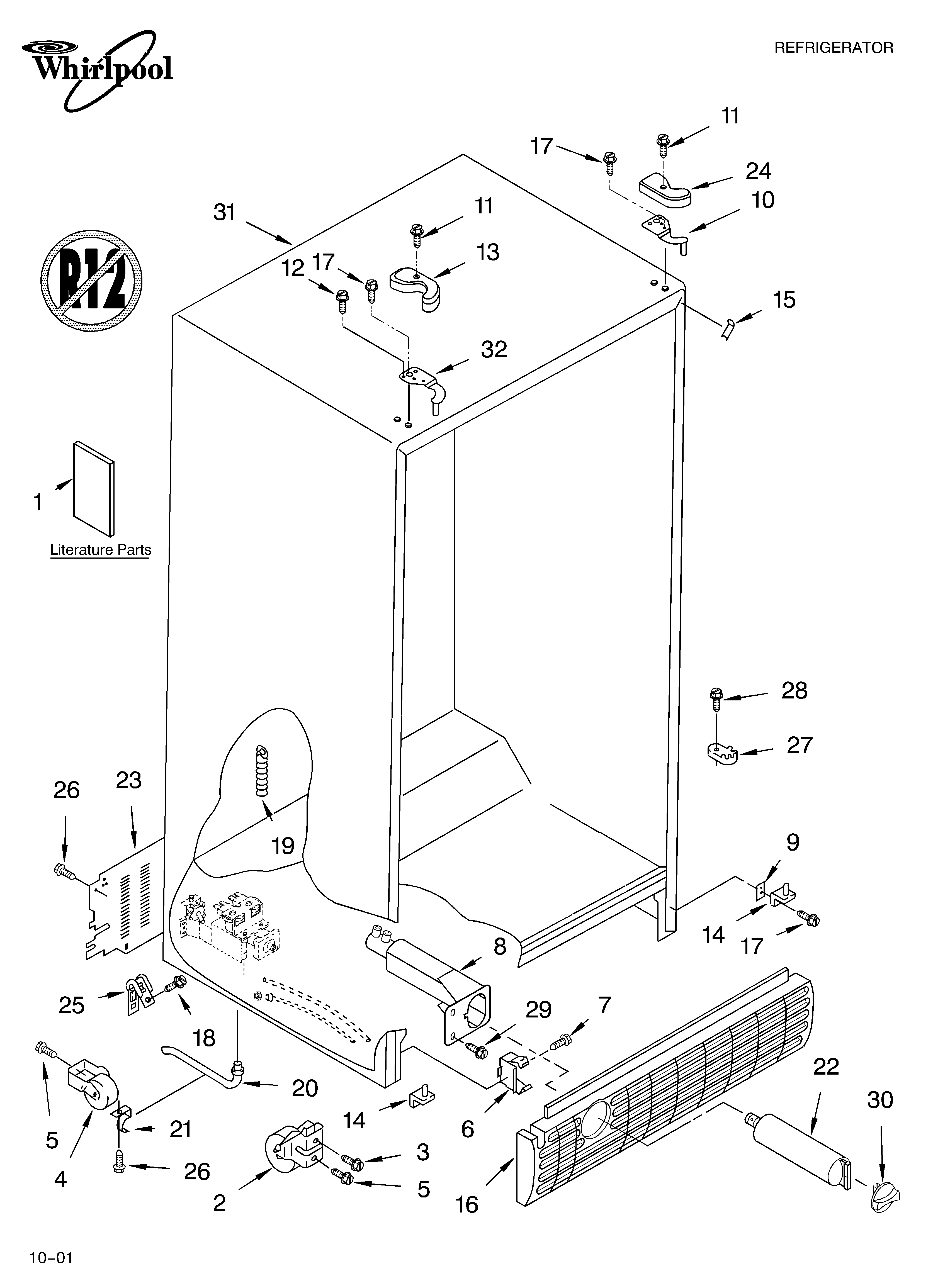 Whirlpool GD2SHGXKQ01 cabinet/literature diagram
