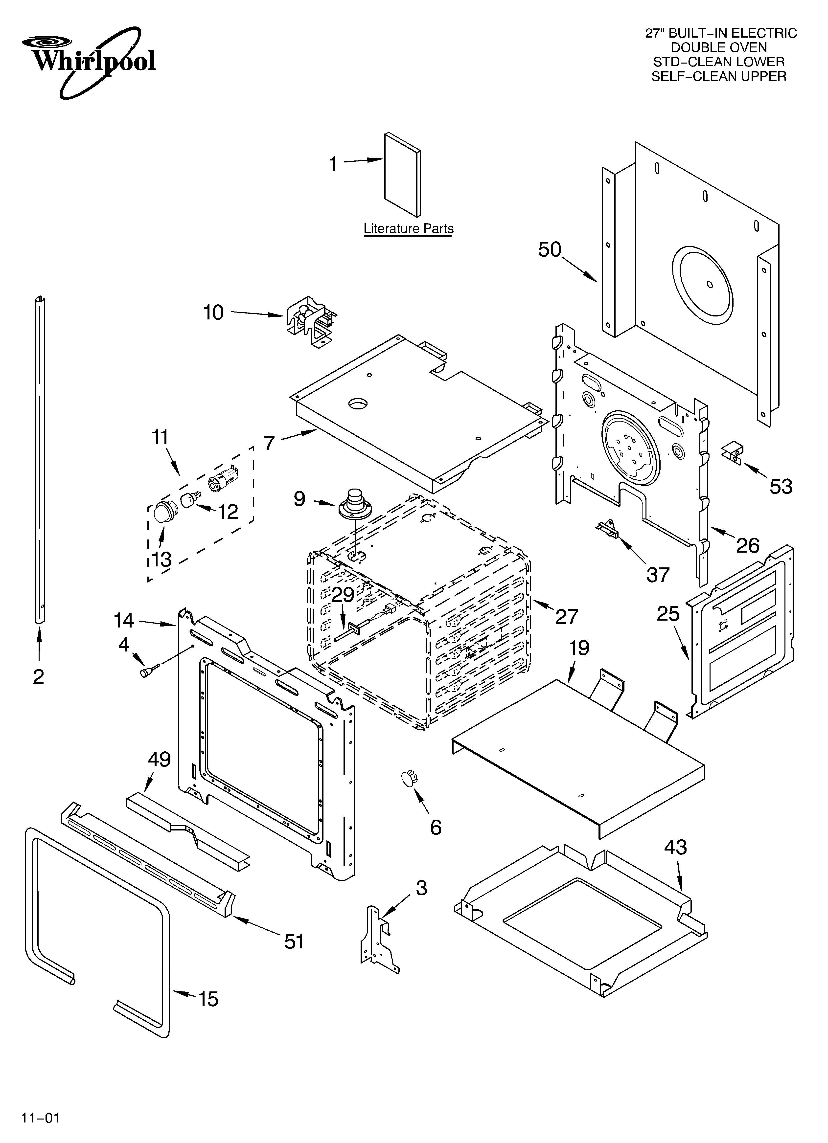 Whirlpool RBD275PDB13 lower oven/literature diagram