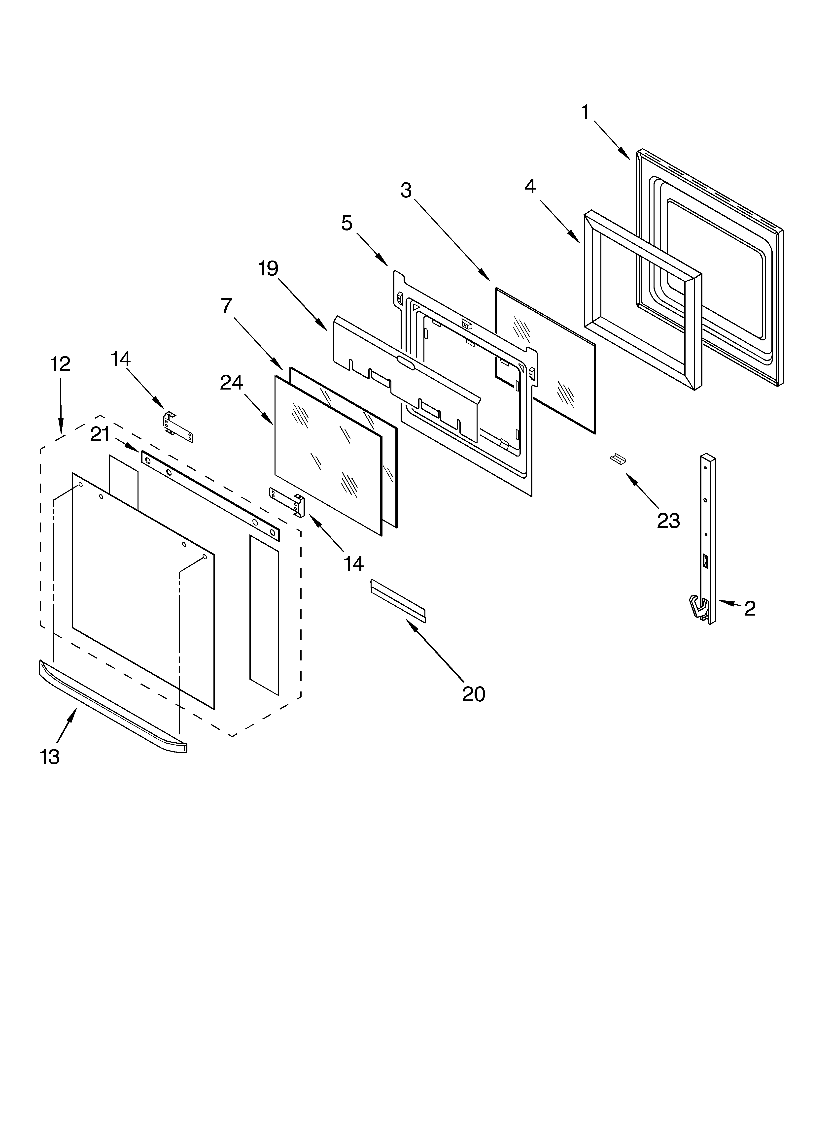 Whirlpool RBD275PDB13 upper oven door diagram