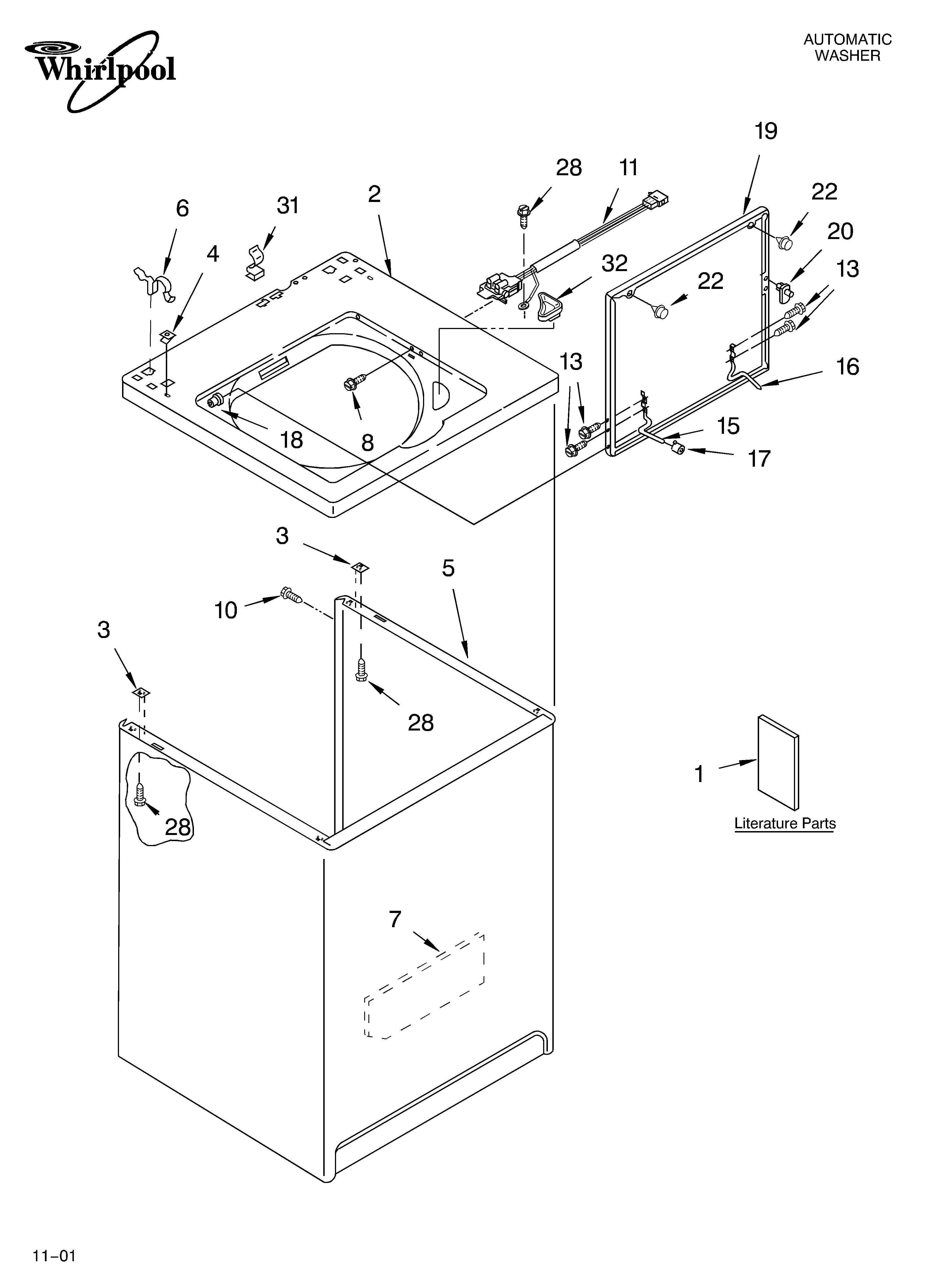 Whirlpool LSQ9665JQ4 top and cabinet/literature diagram
