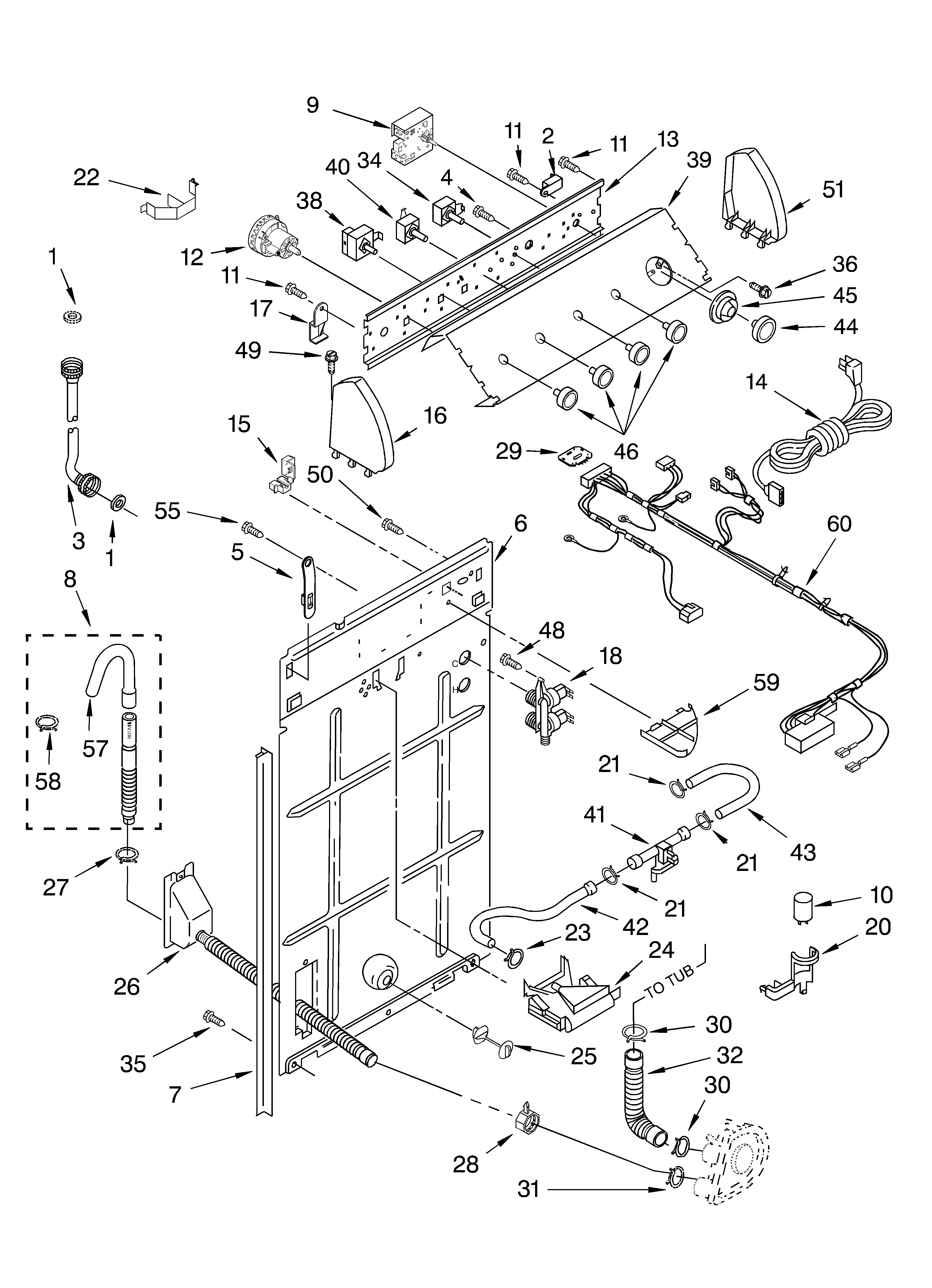 Whirlpool LSQ9665JQ4 controls and rear panel diagram