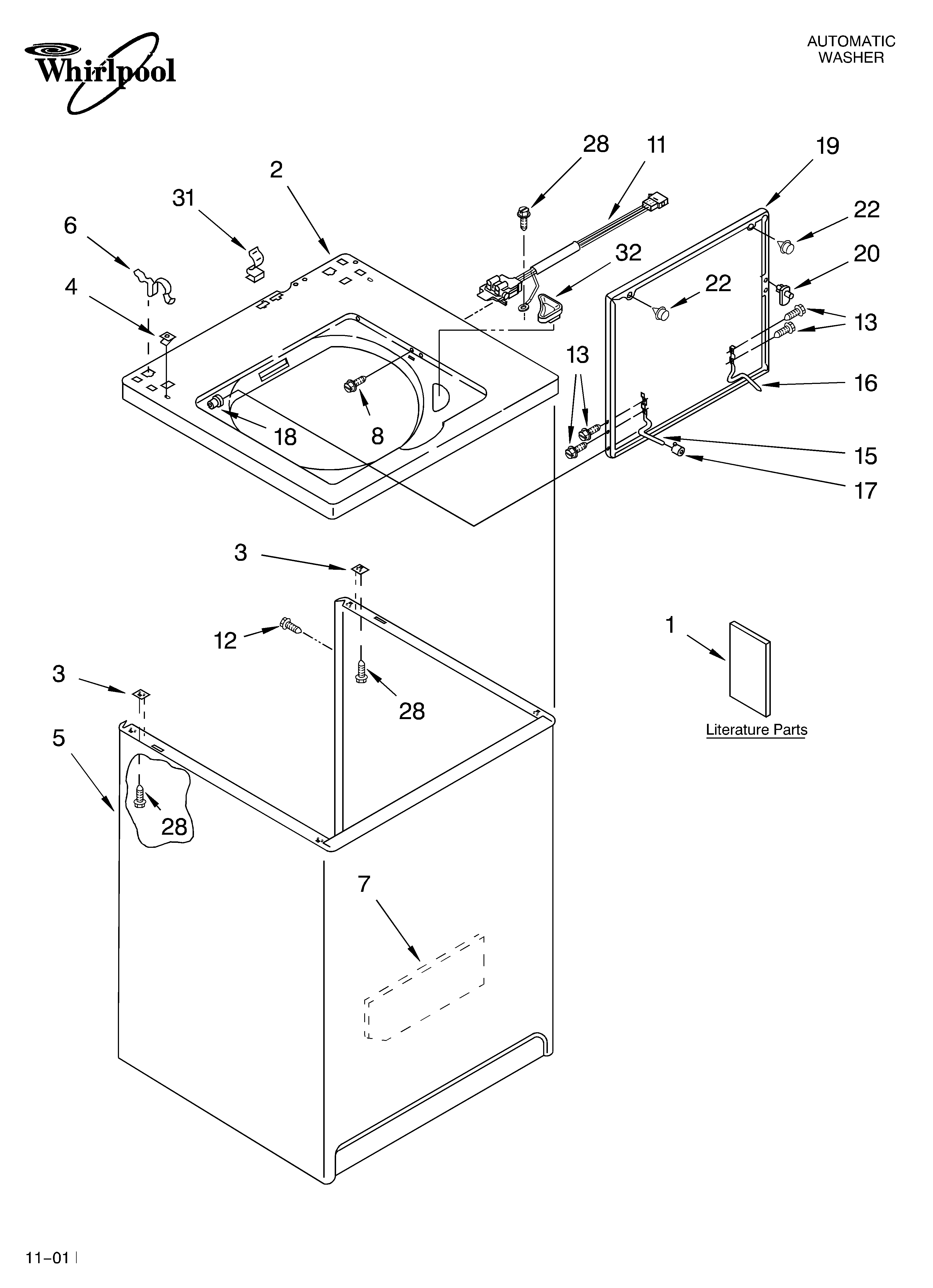 Whirlpool LSB6400KQ1 top and cabinet/literature diagram