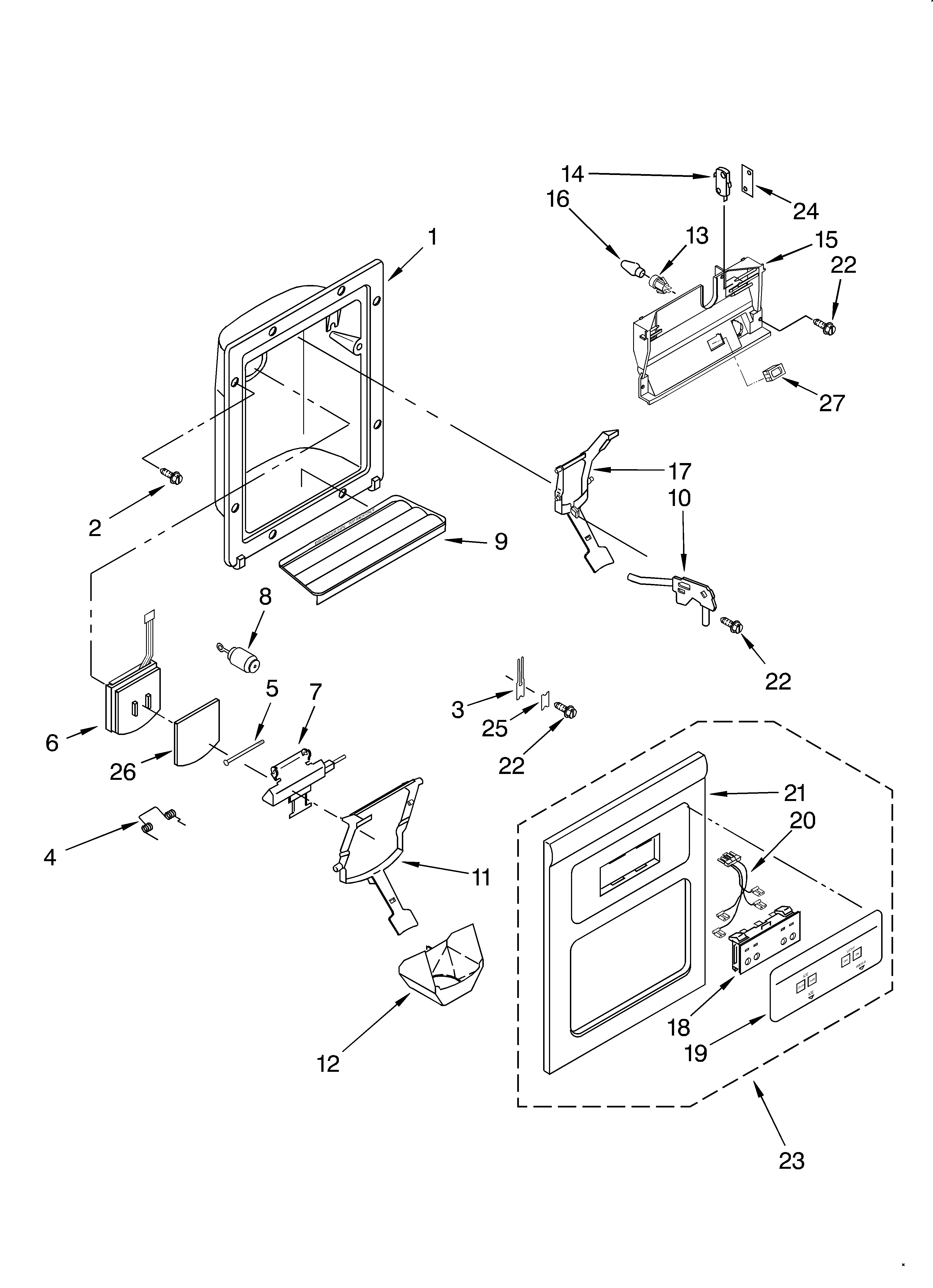 Whirlpool ED5GTQXKT00 dispenser front diagram