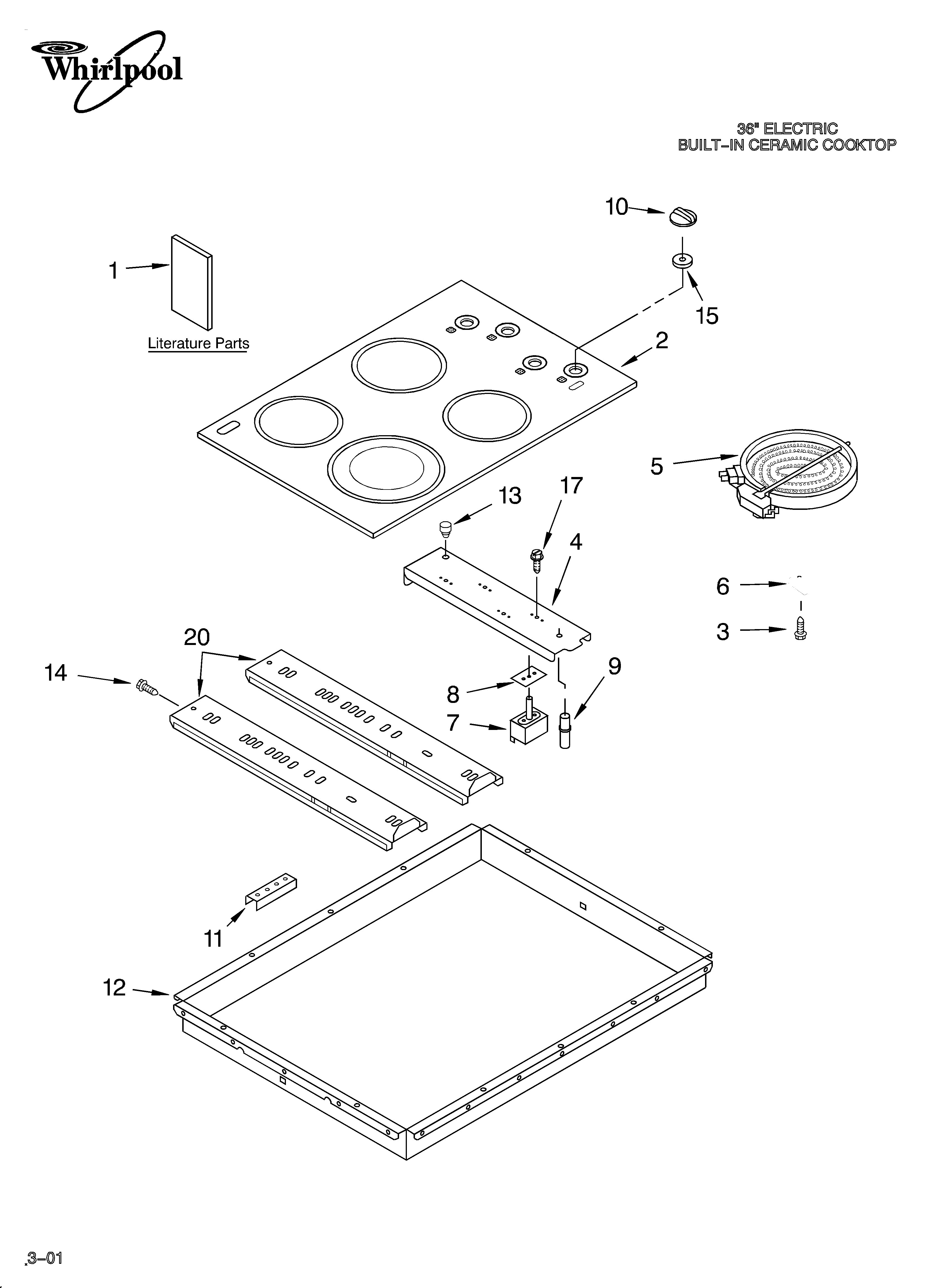 Whirlpool GJC3634HT4 cooktop/literature diagram