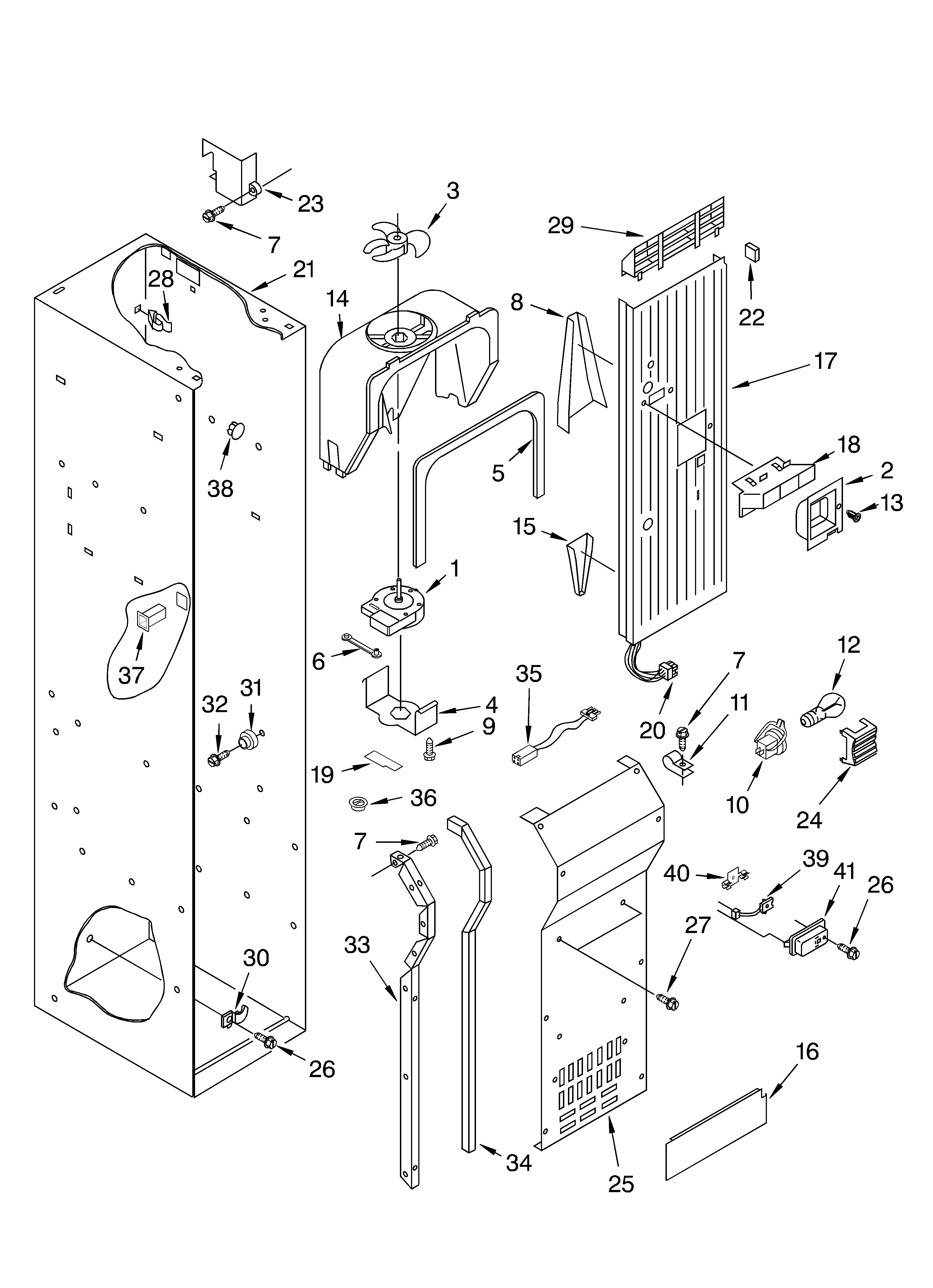 KitchenAid KSSC36FKS00 freezer liner and air flow diagram