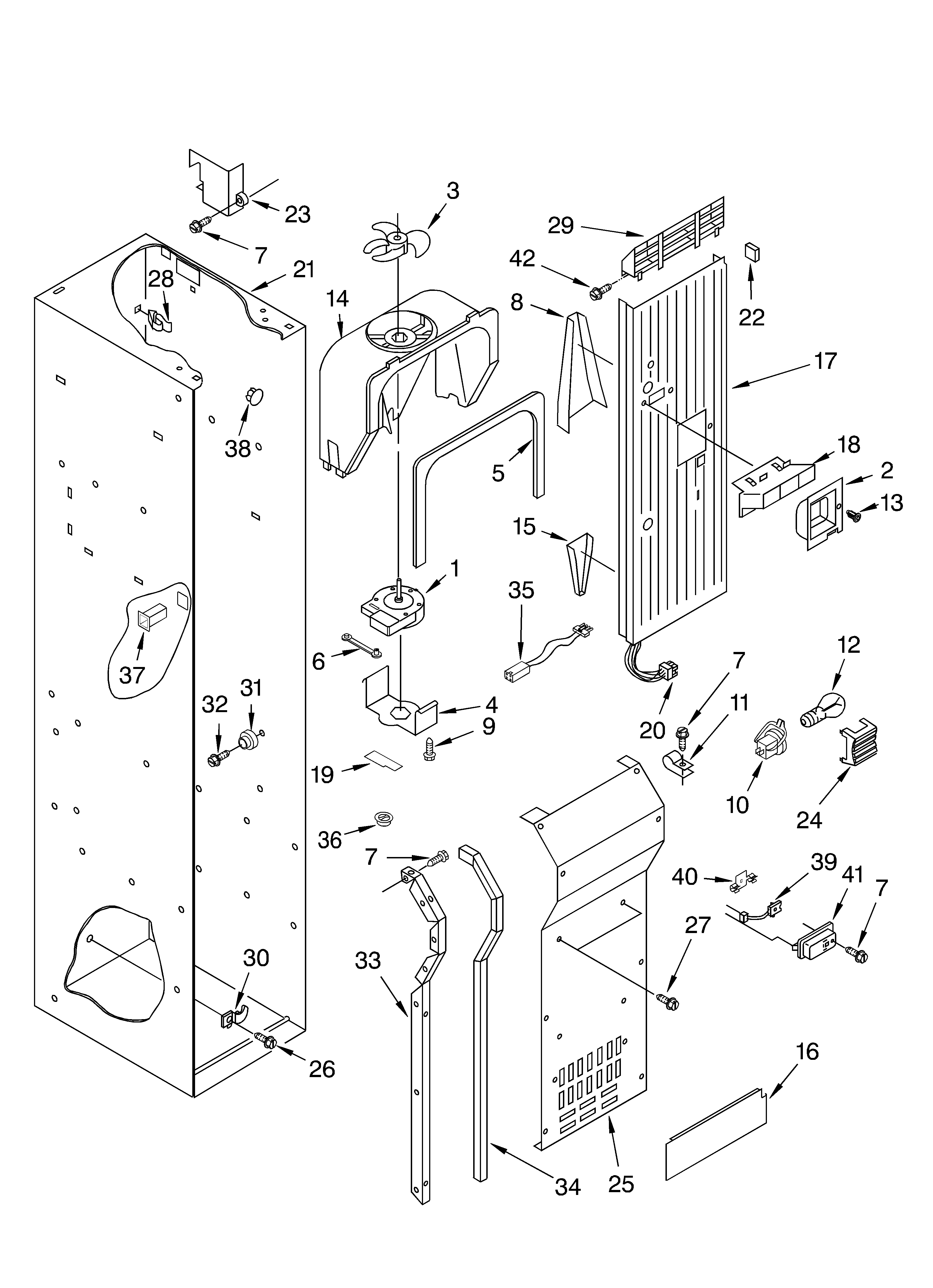 KitchenAid KSSC42FKB00 freezer liner and air flow diagram