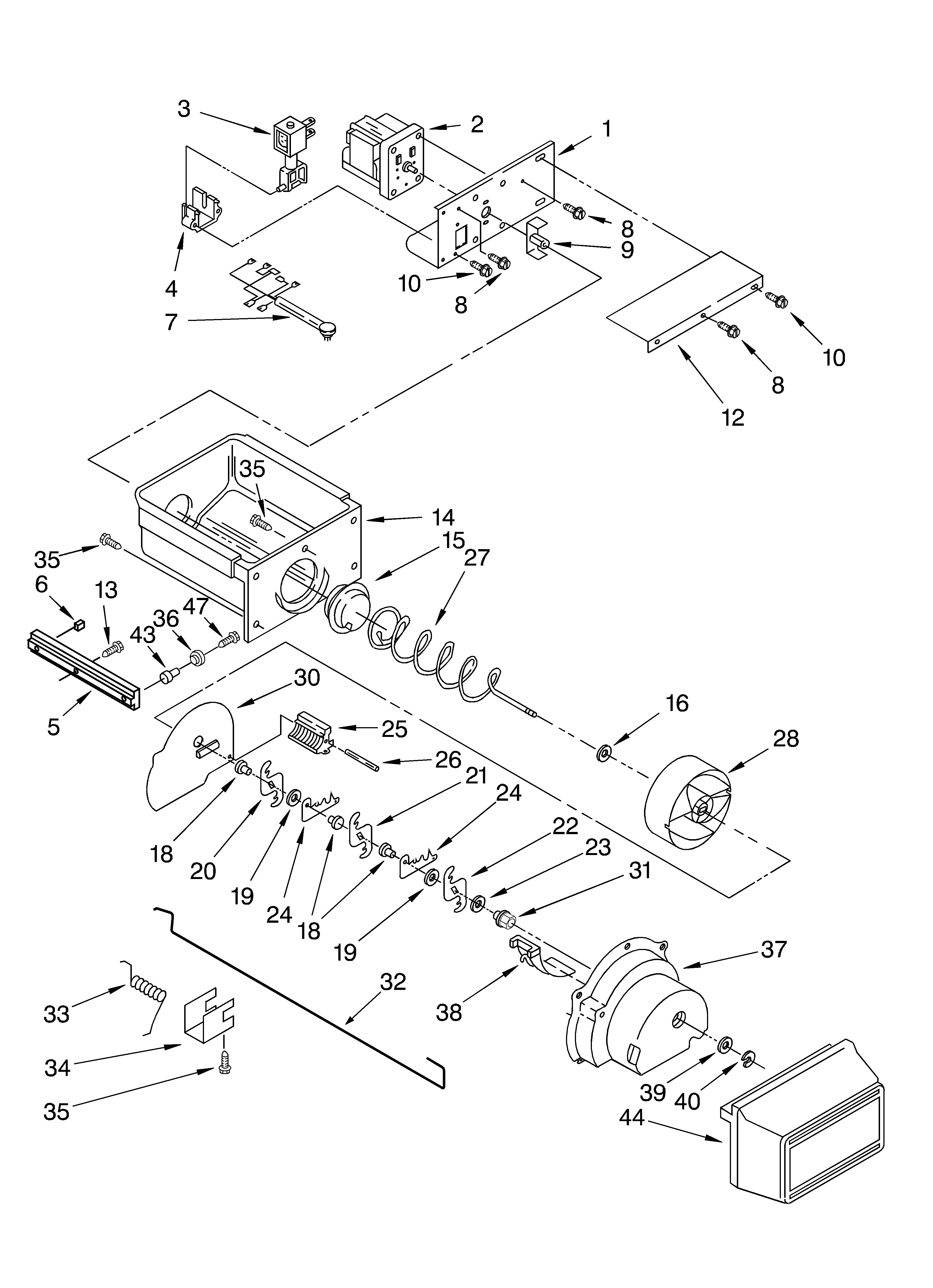 KitchenAid KSSC42QKS00 motor and ice container diagram
