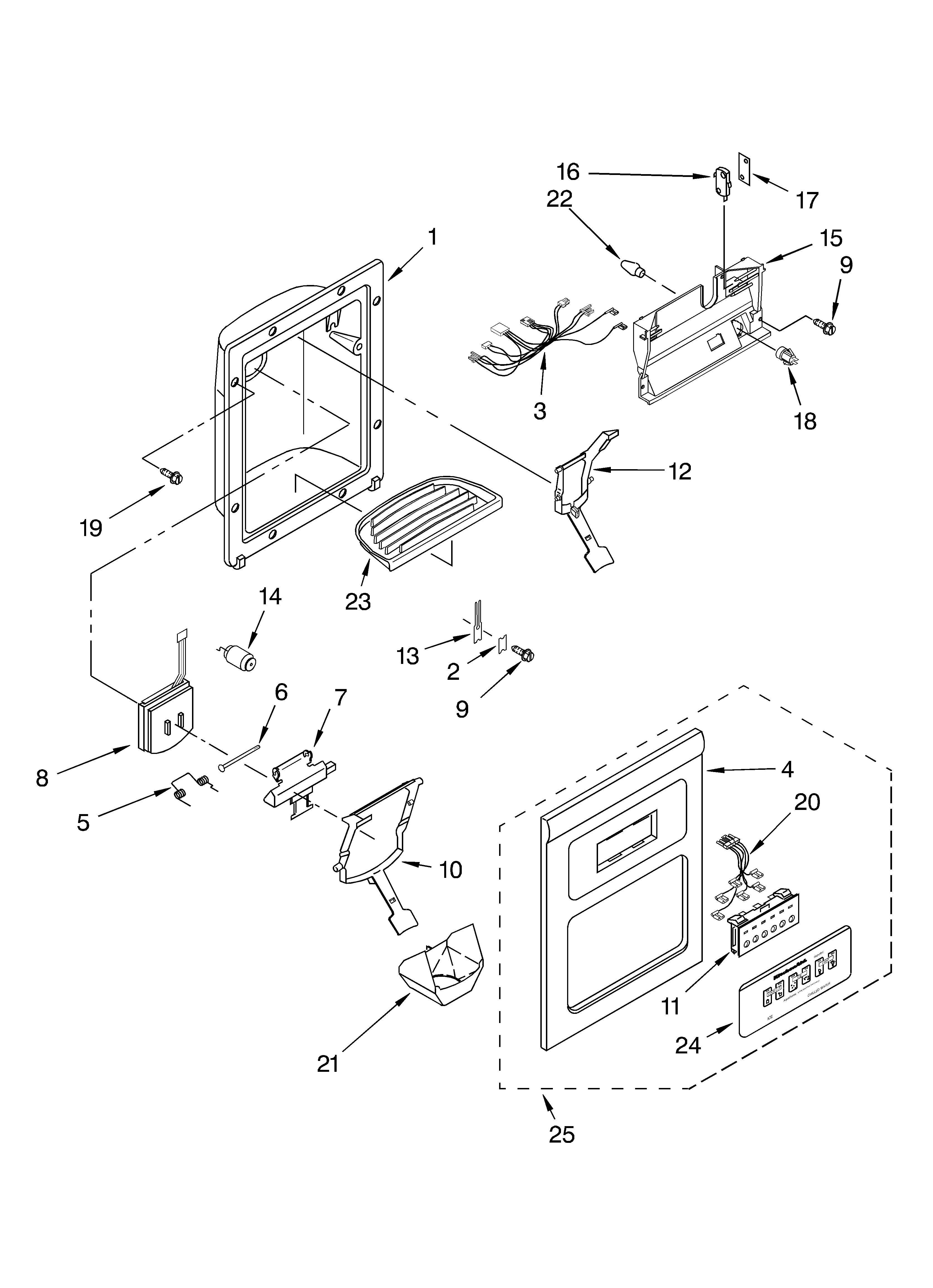 KitchenAid KSSC42QKS00 dispenser front diagram