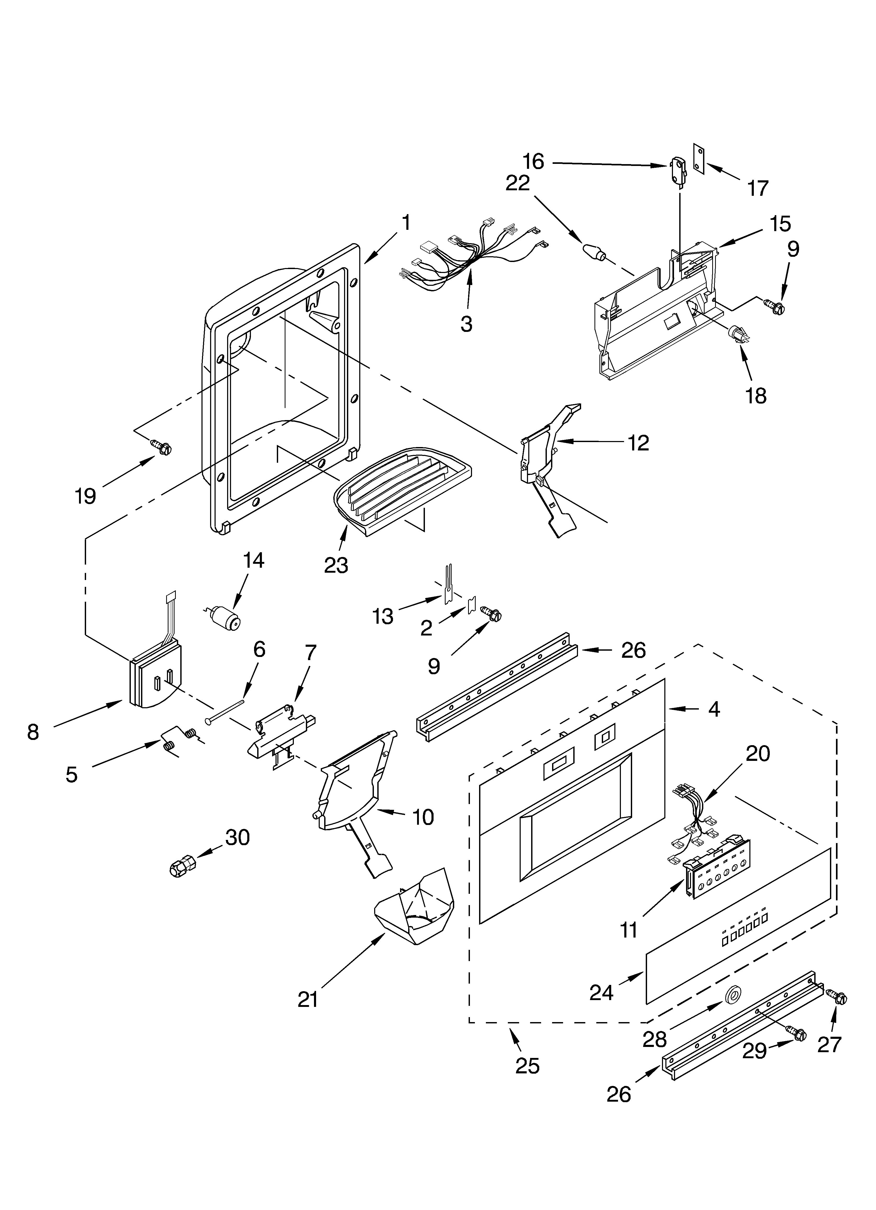 KitchenAid KSSP48QKS00 dispenser front diagram