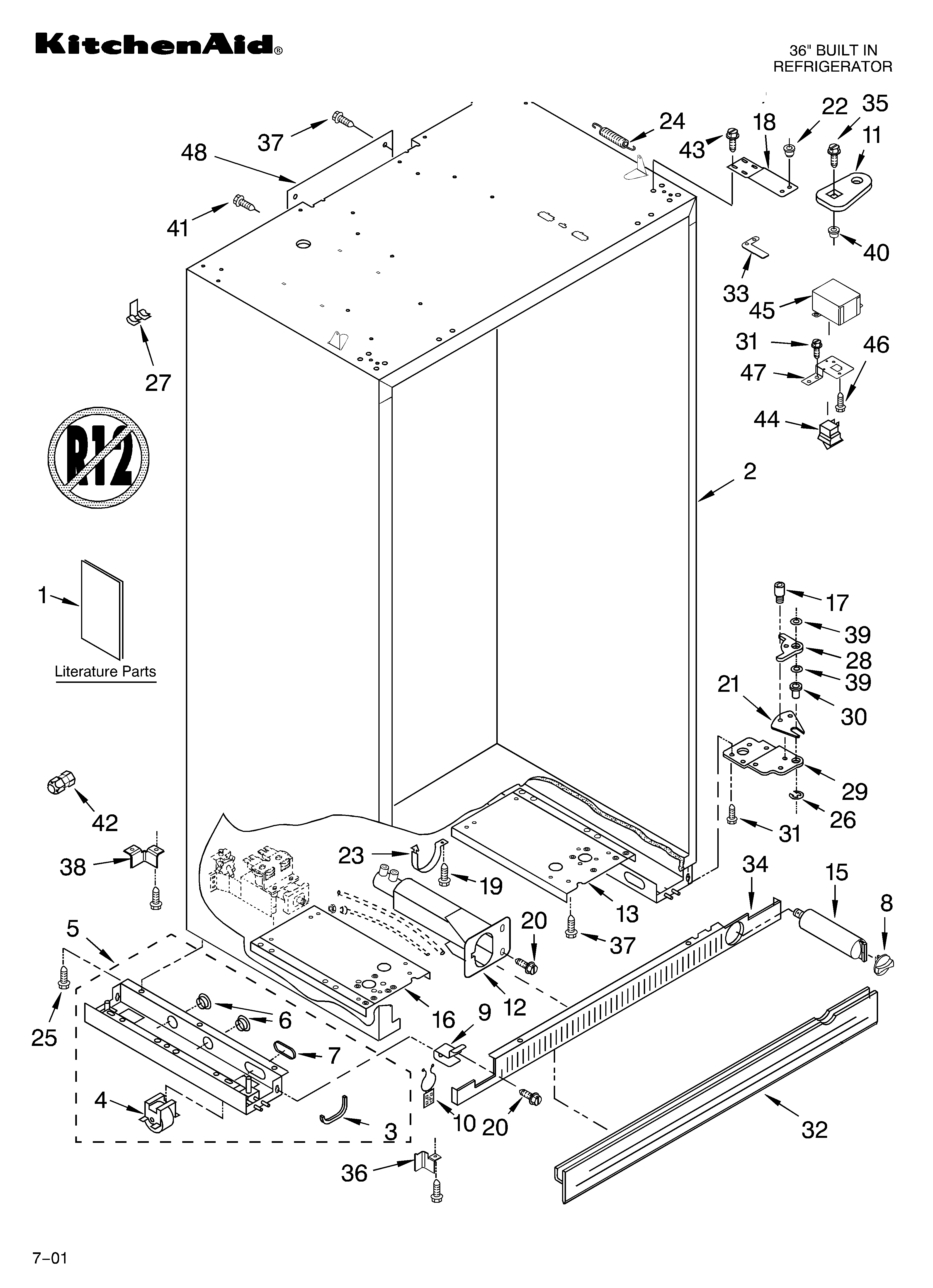 KitchenAid KSSS36FKW00 cabinet/literature diagram
