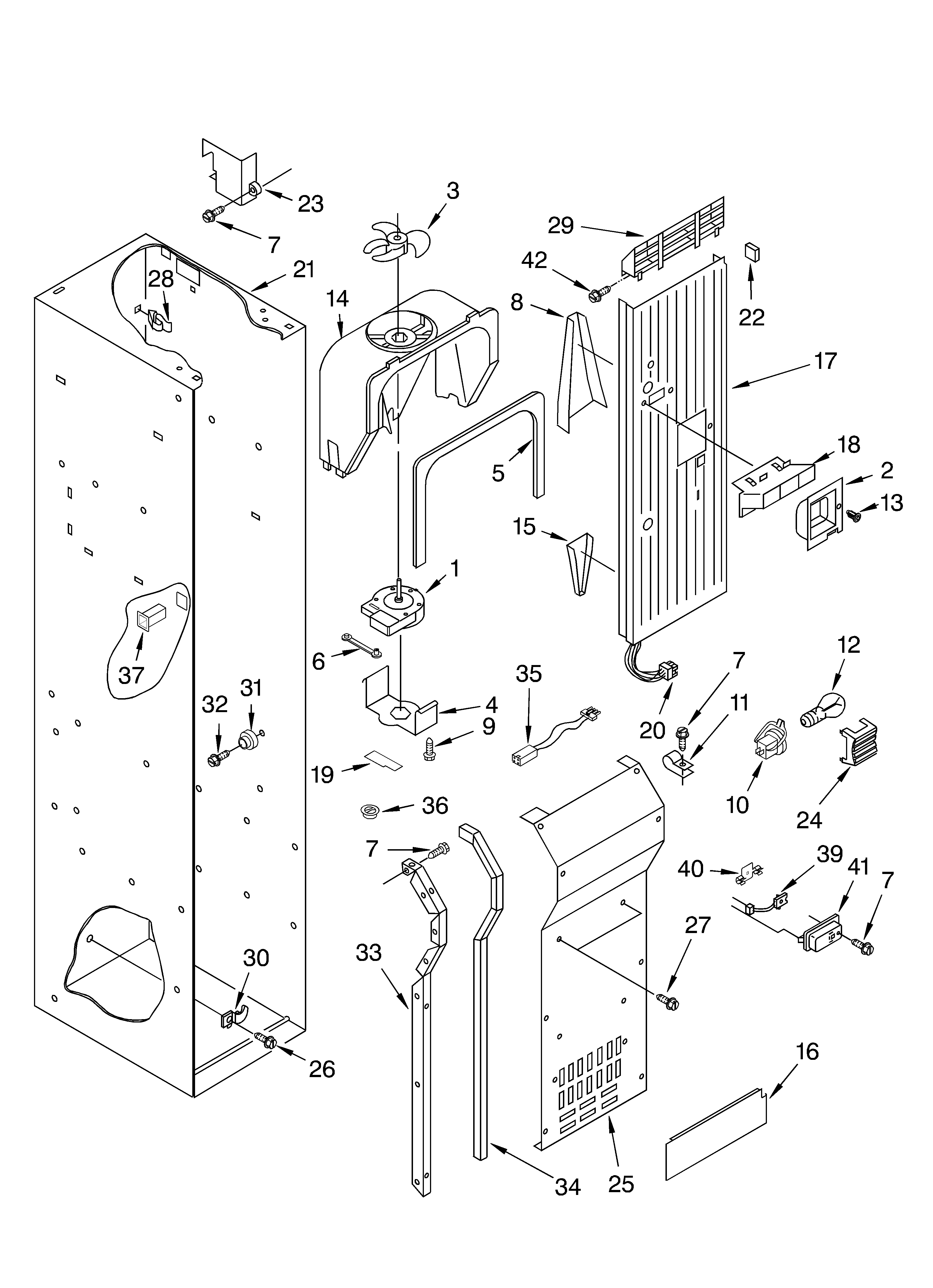 KitchenAid KSSS36QKX00 freezer liner and air flow diagram