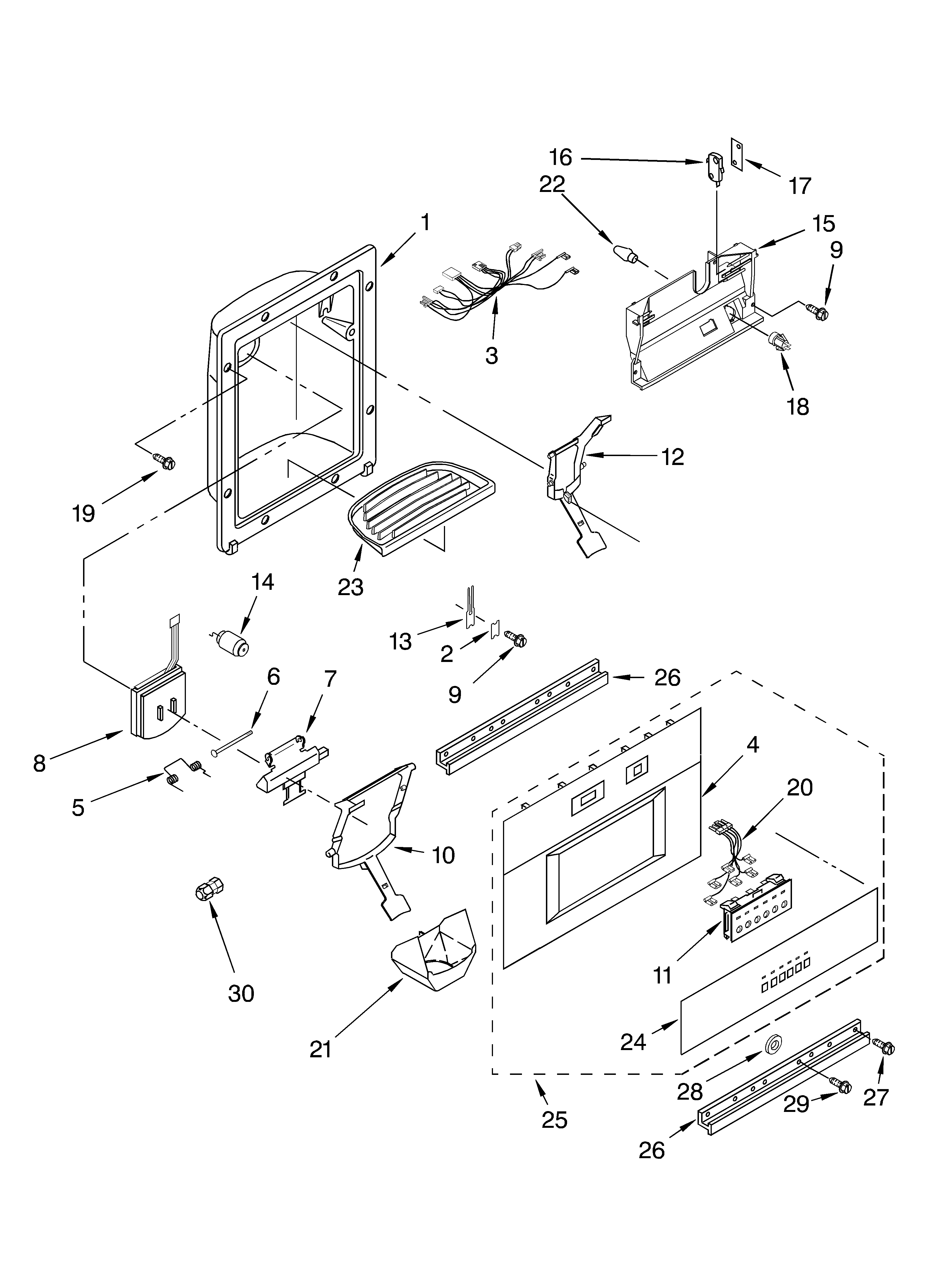 KitchenAid KSSS36QKX00 dispenser front diagram