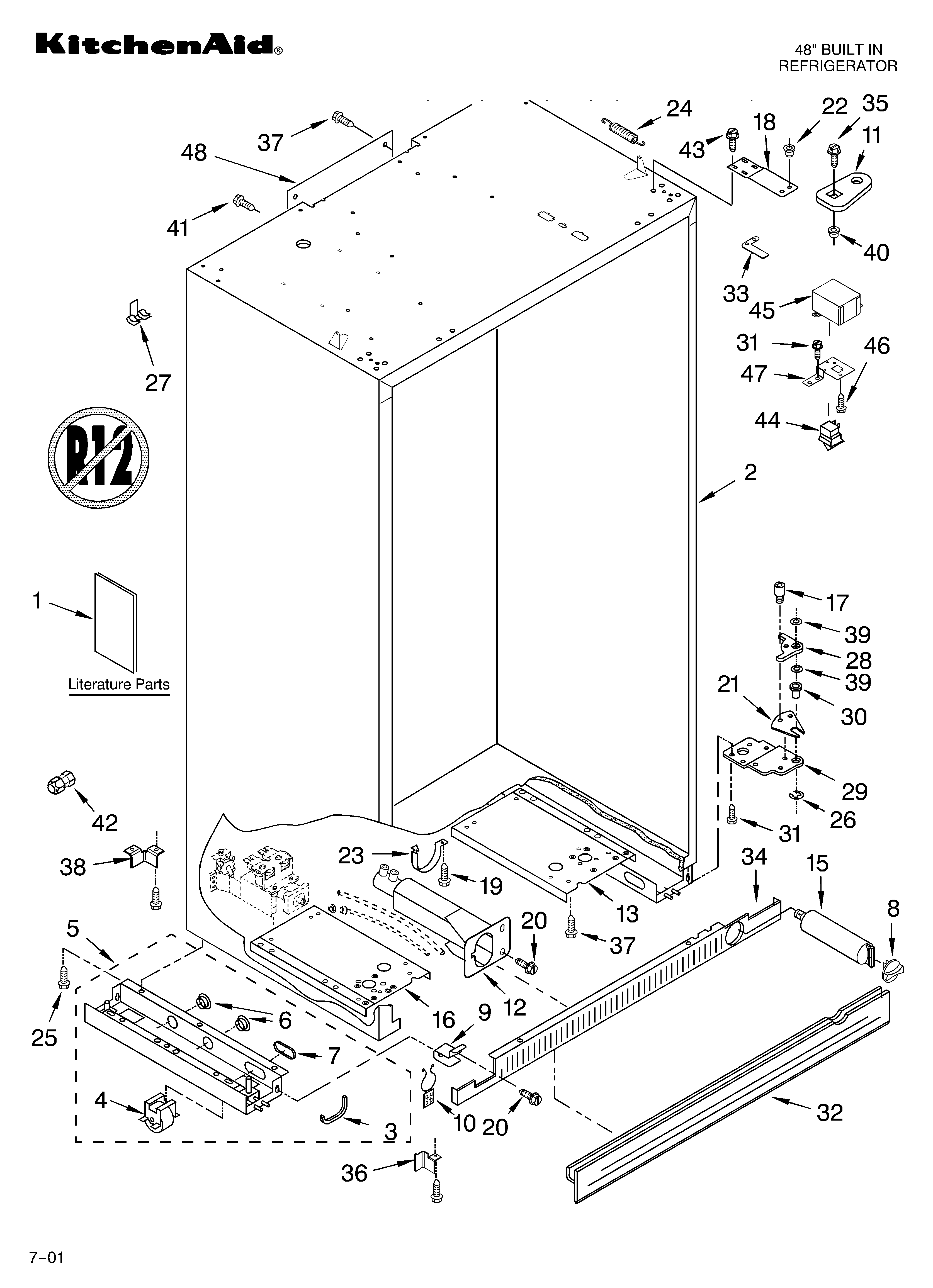 KitchenAid KSSS48FKW00 cabinet/literature diagram