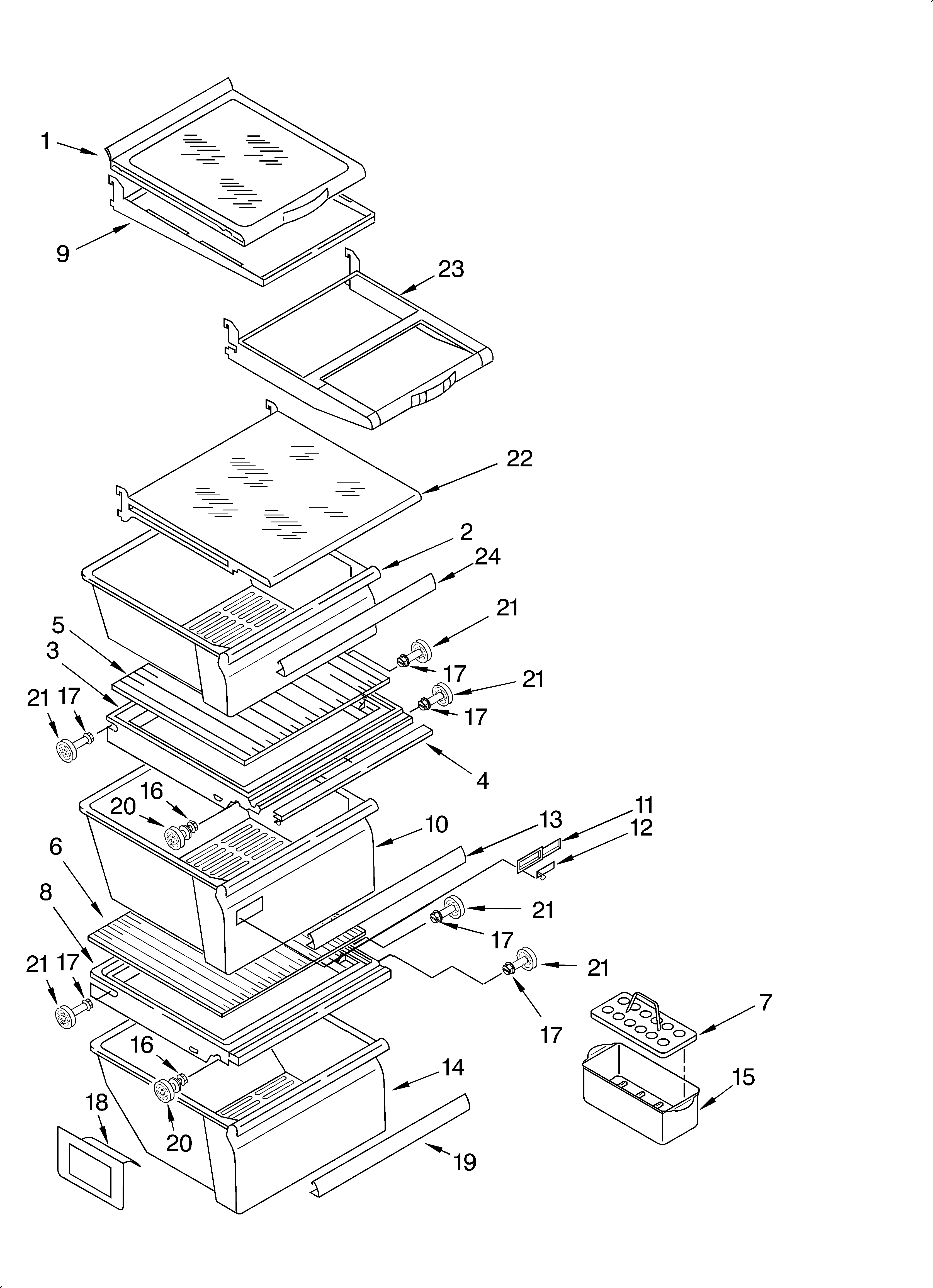 Whirlpool 6GD25DCXHW00 refrigerator shelf diagram