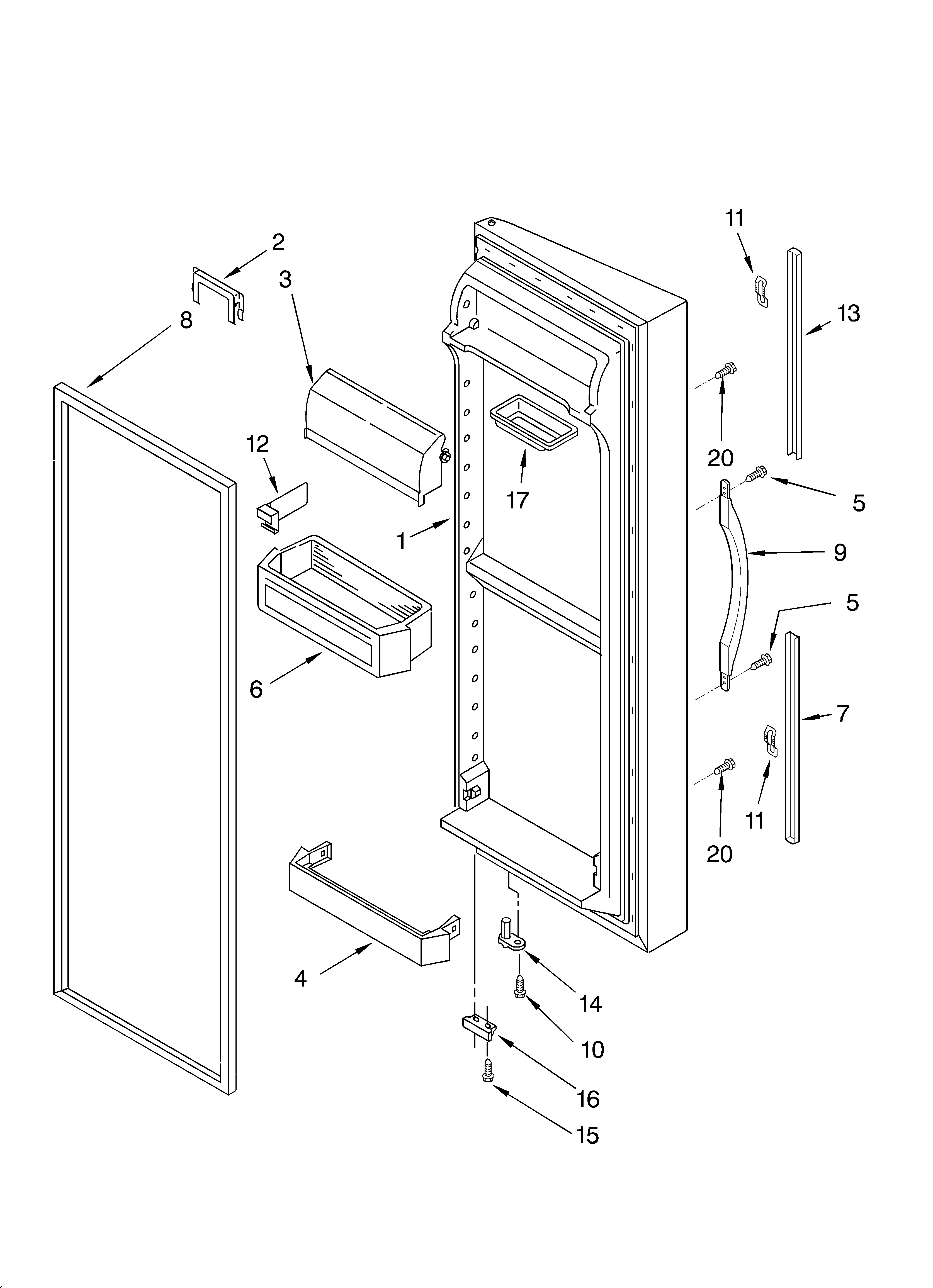 Whirlpool 6GD25DCXHW00 refrigerator door diagram