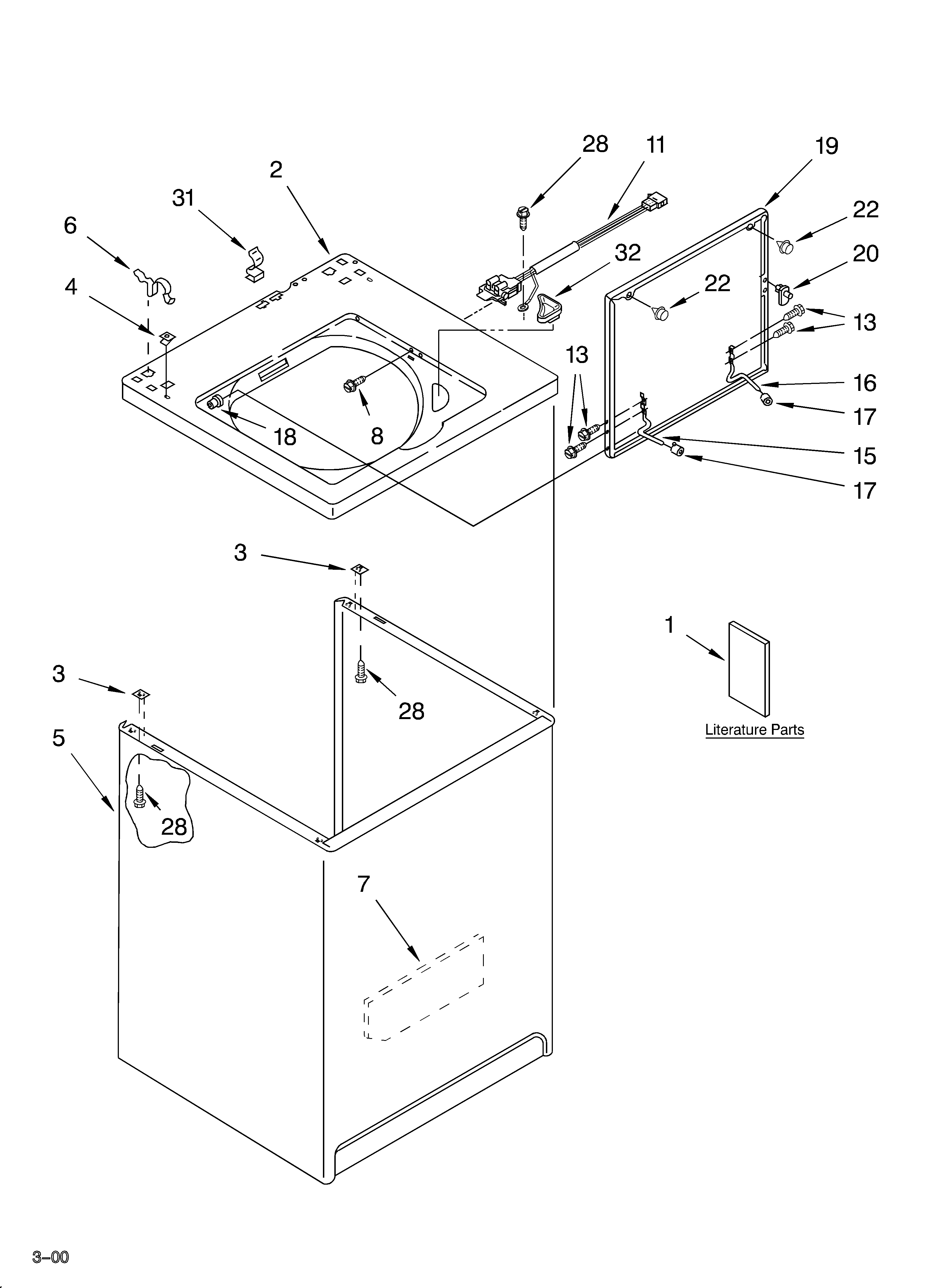 Whirlpool LSQ9610JQ0 top and cabinet/literature diagram