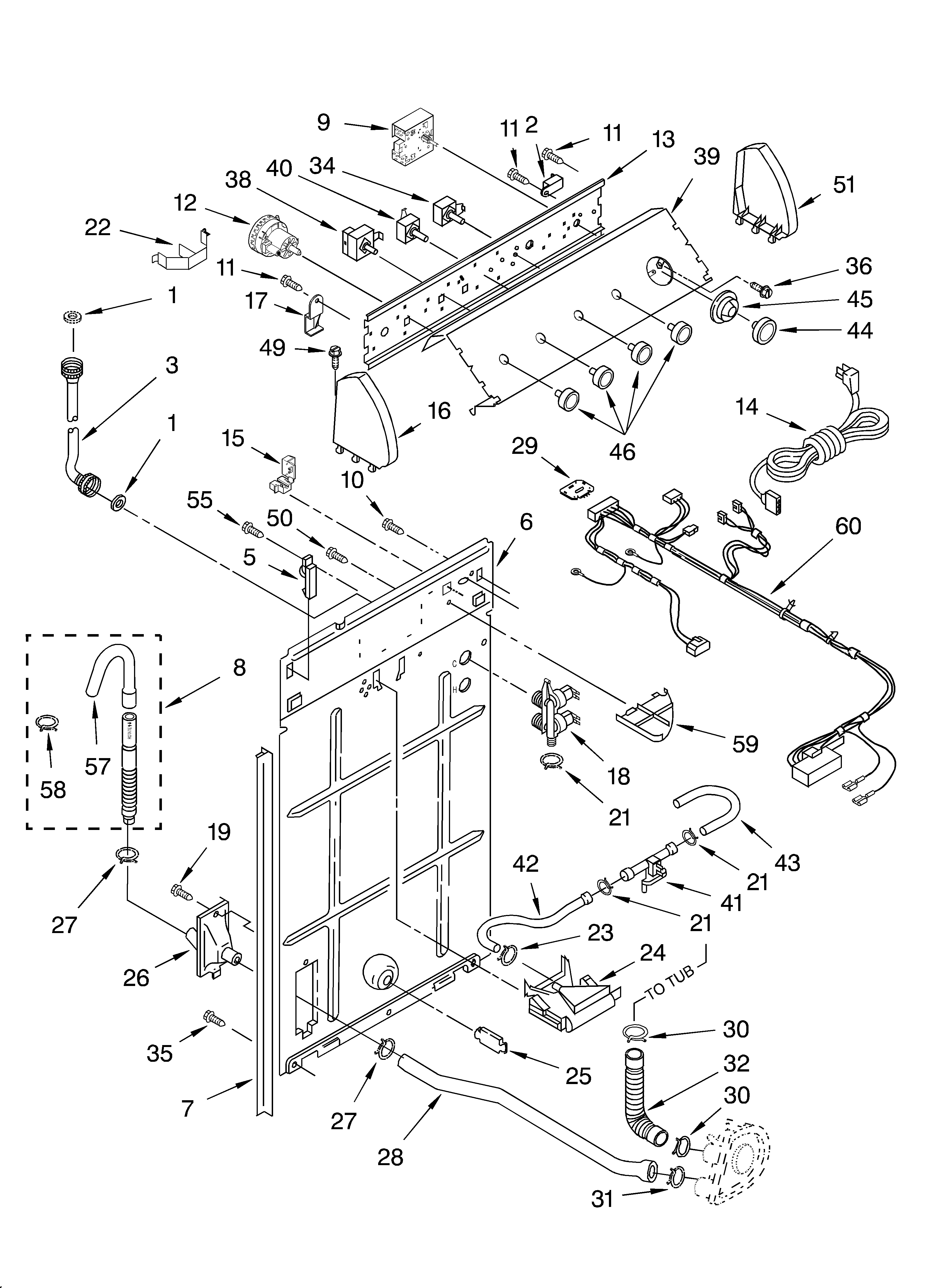 Whirlpool LSQ9610JQ0 controls and rear panel diagram