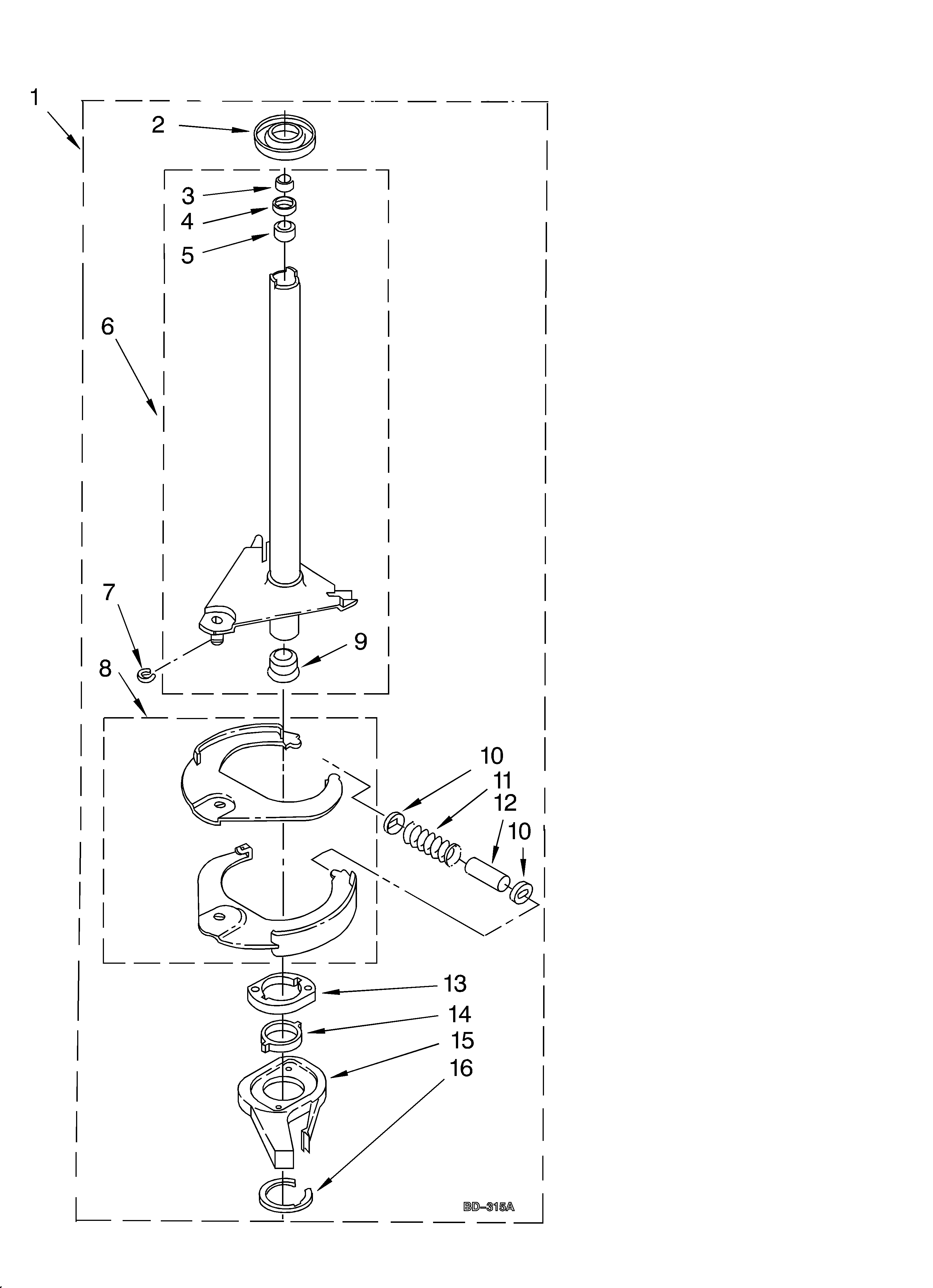 Whirlpool LSQ9610JQ0 brake and drive tube diagram