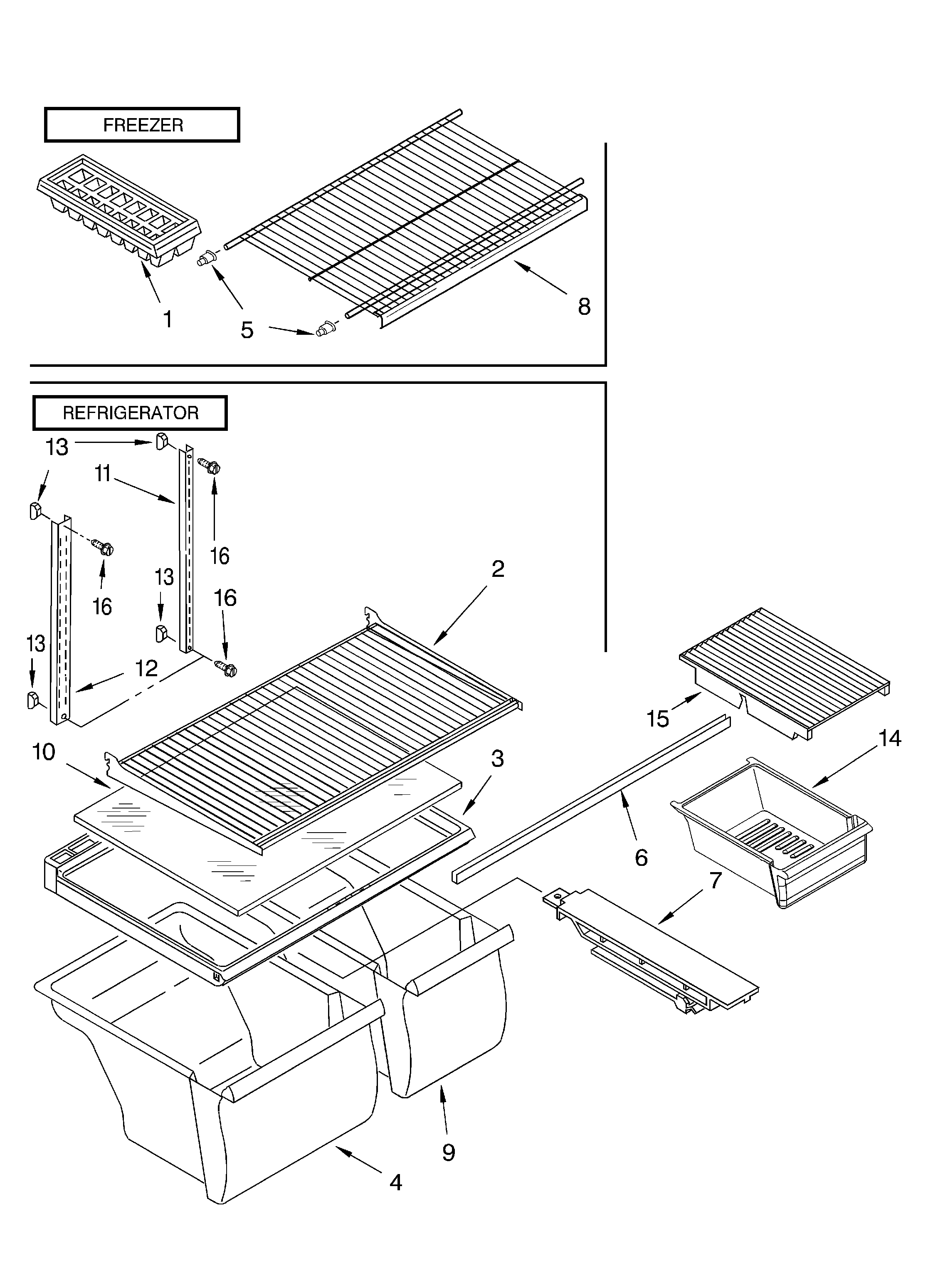 Whirlpool ET18NKXFW01 shelf/lit/optional diagram