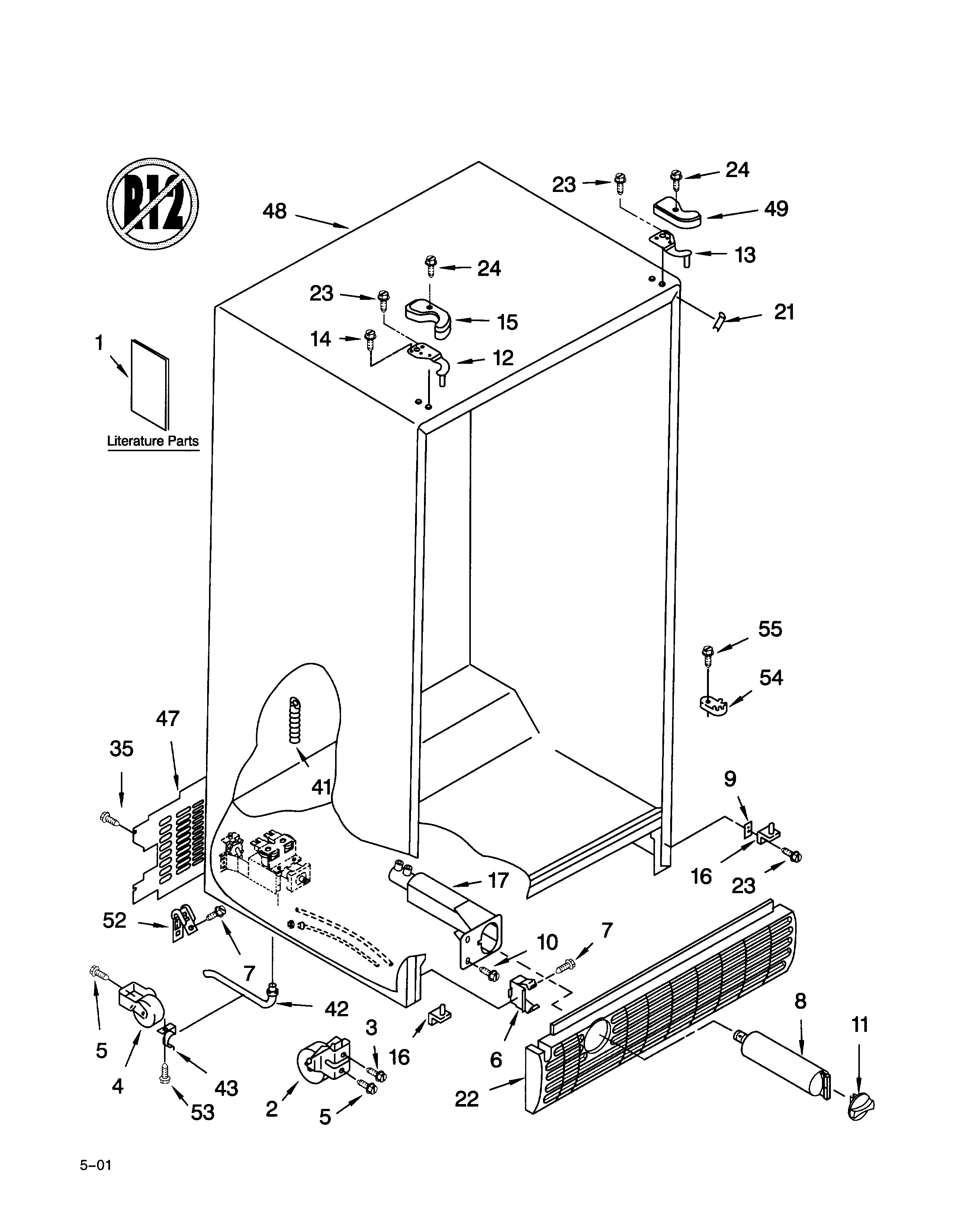 Whirlpool GD5SHGXKB01 cabinet/literature diagram