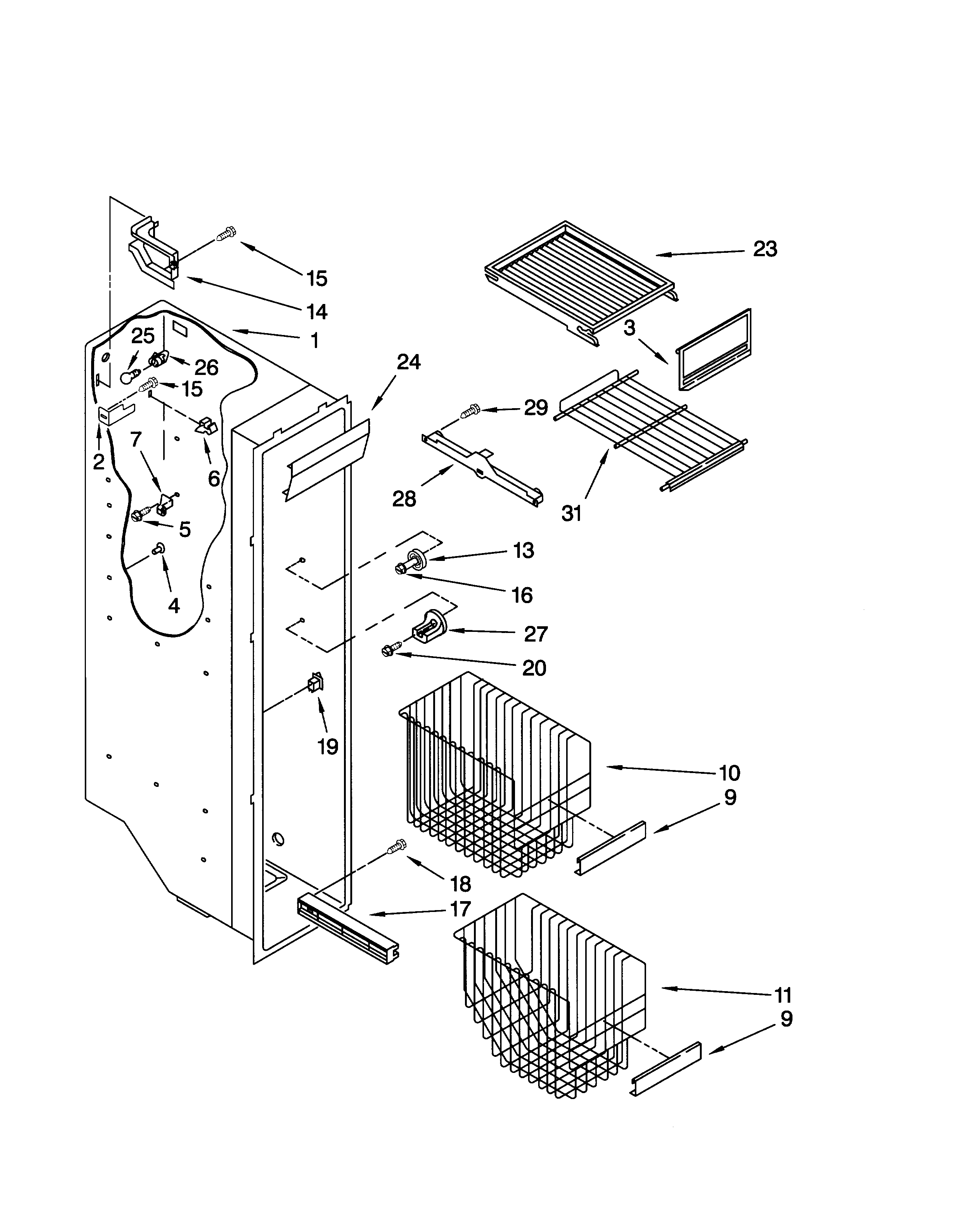 Whirlpool GD5SHGXKB01 freezer liner diagram