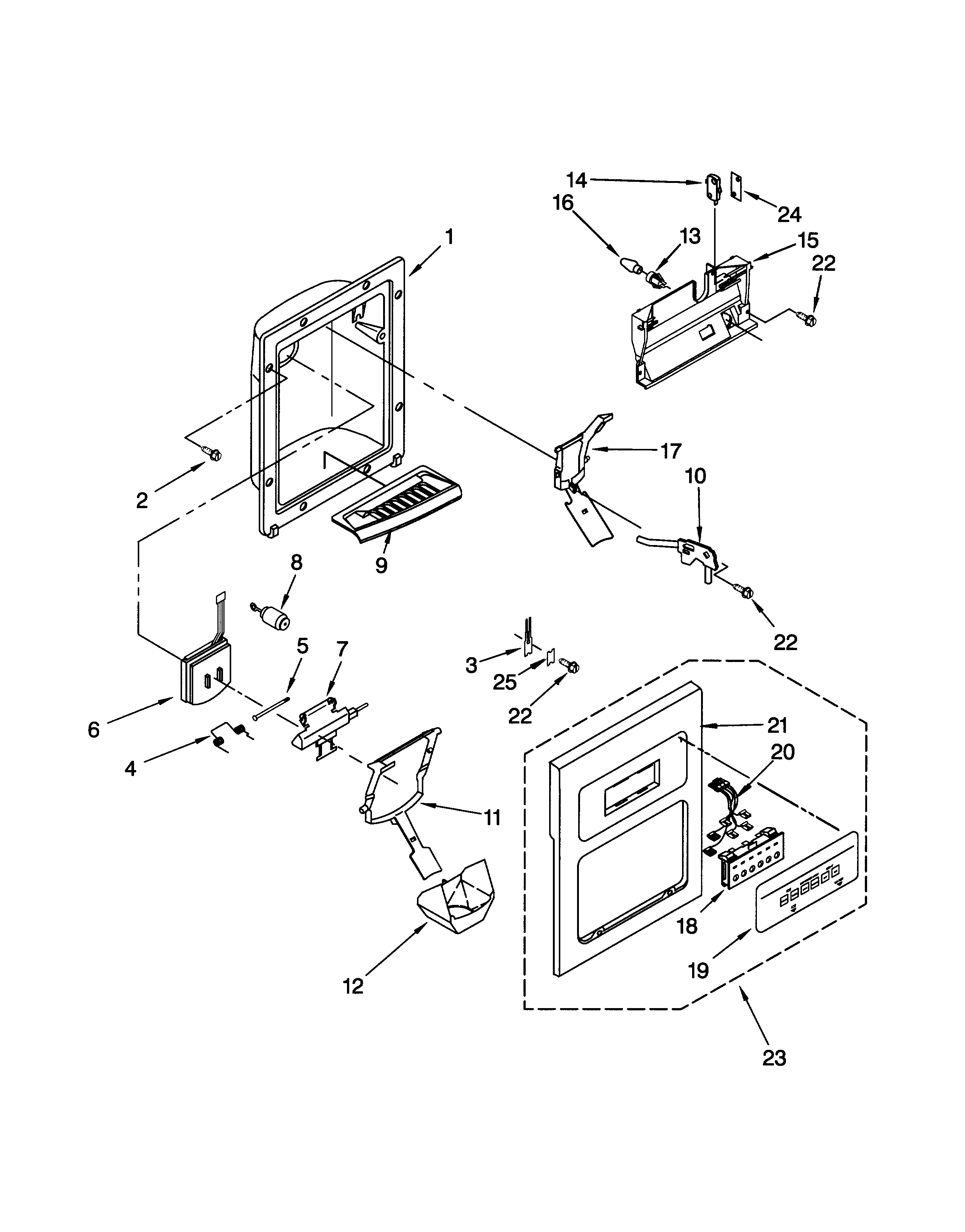 Whirlpool GD5SHGXKB01 dispenser front diagram