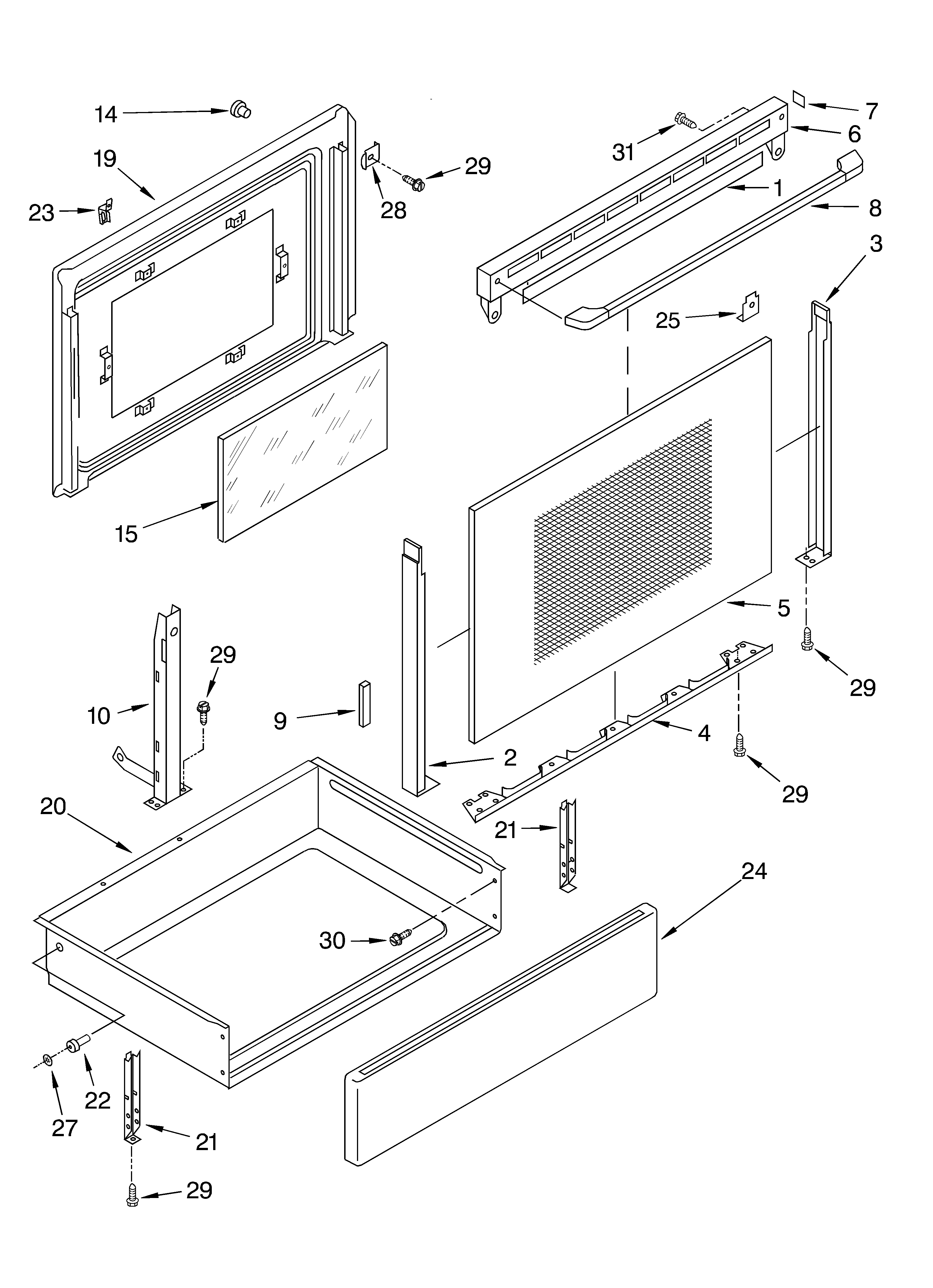 Whirlpool RS310PXGN0 door and drawer diagram