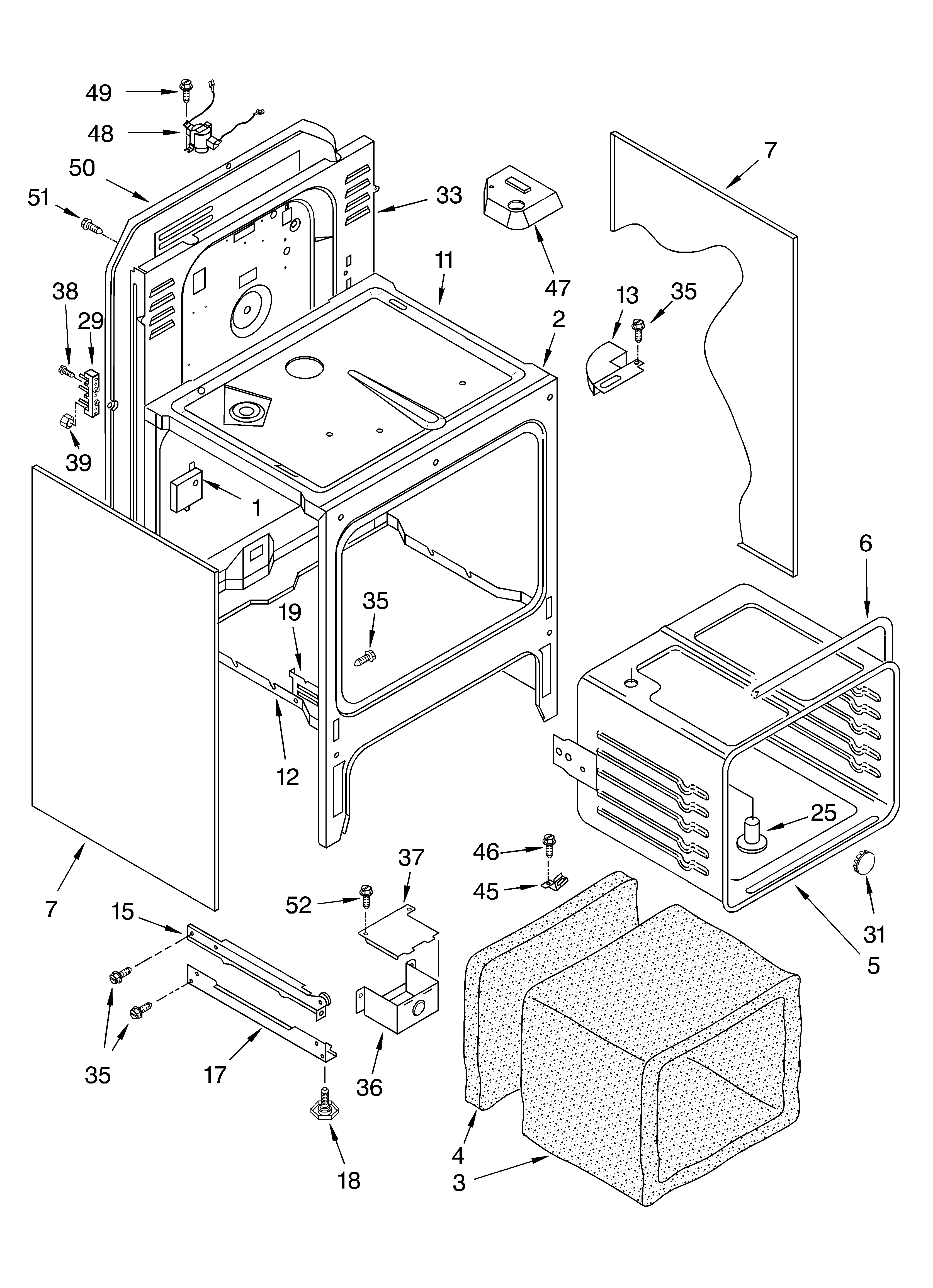 Whirlpool RS310PXGN0 oven chassis diagram