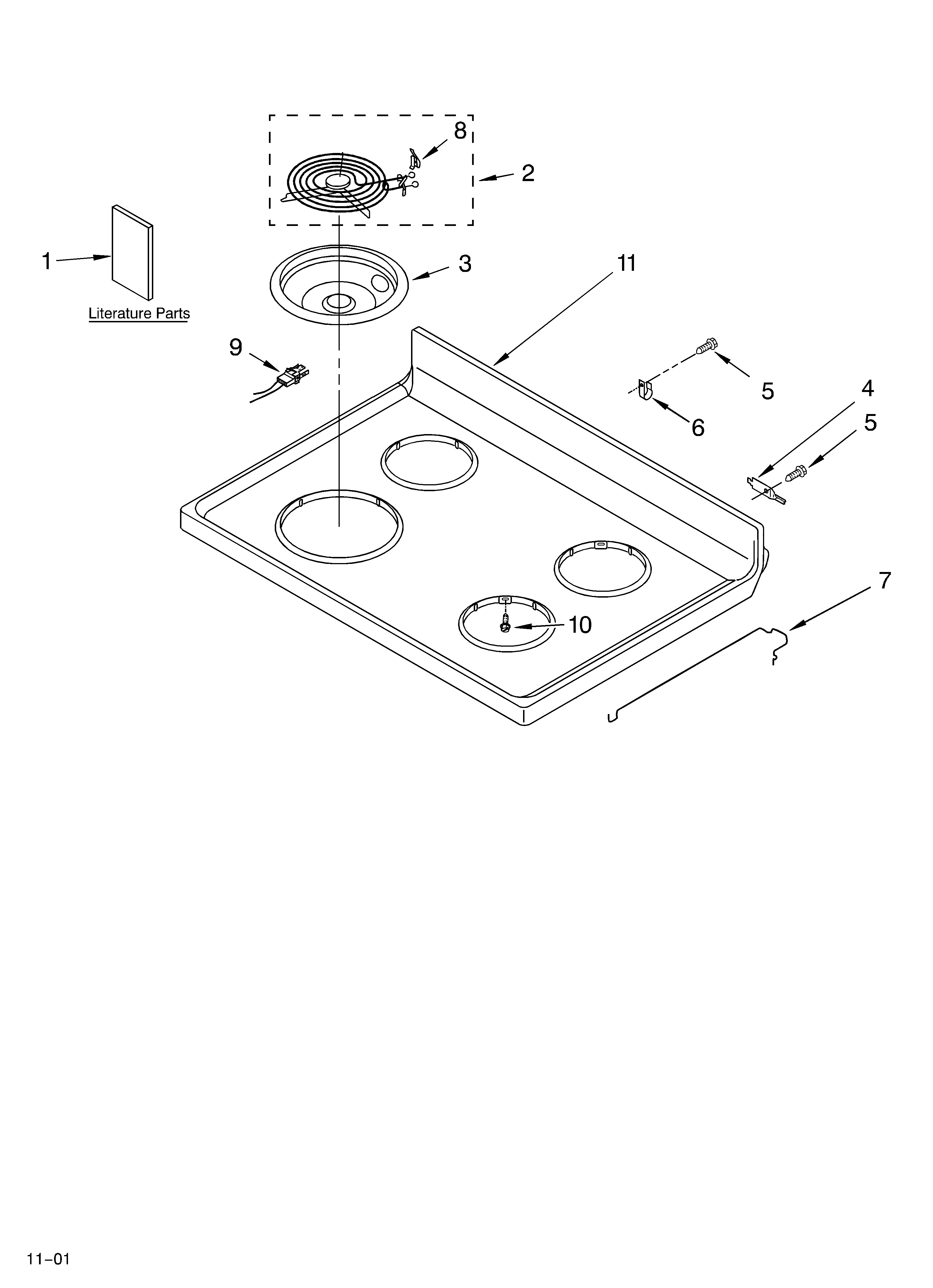 Whirlpool RF350BXKW0 cooktop/literature diagram