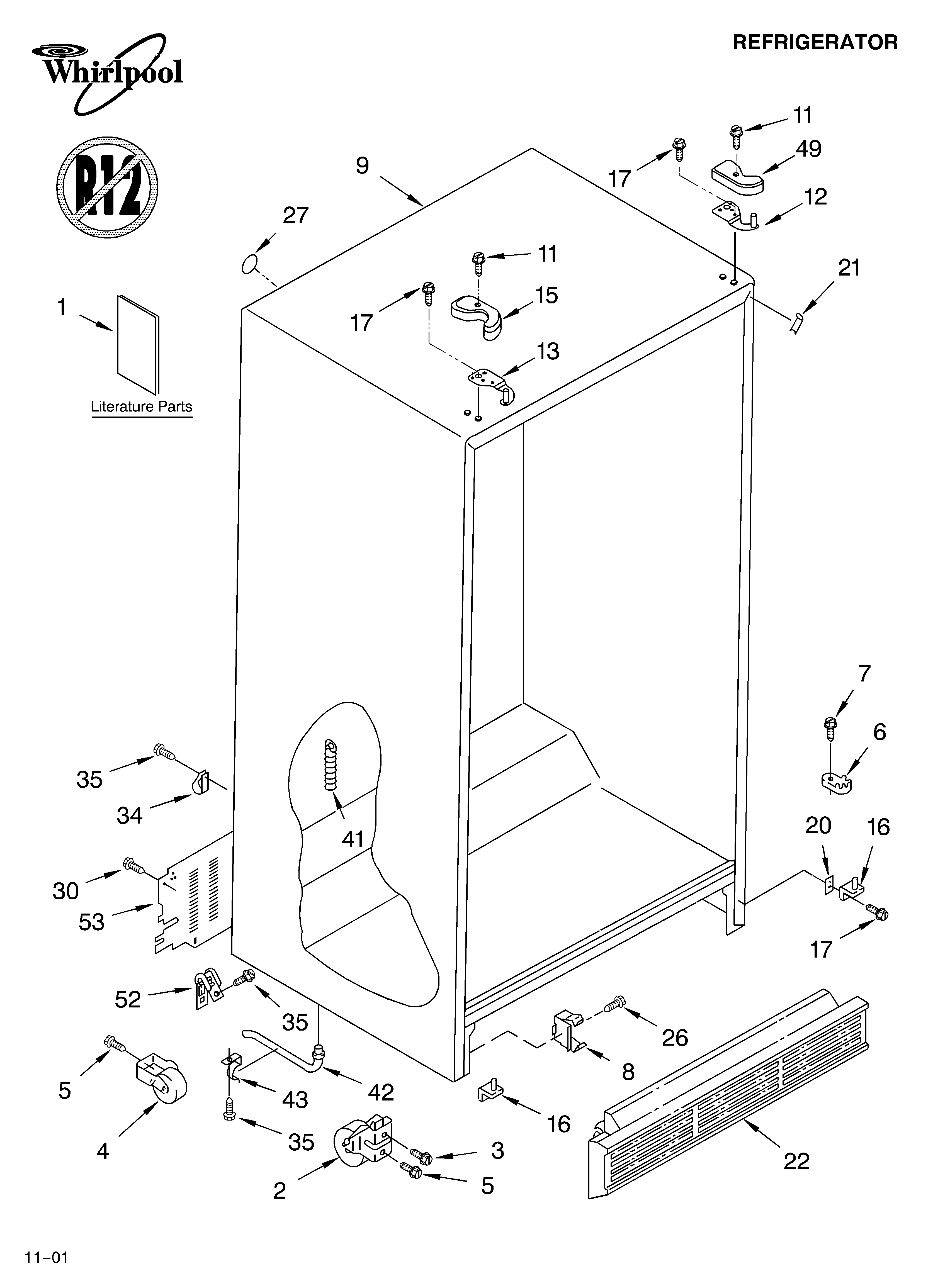 Whirlpool 8ED0GTKXKQ00 cabinet/literature diagram