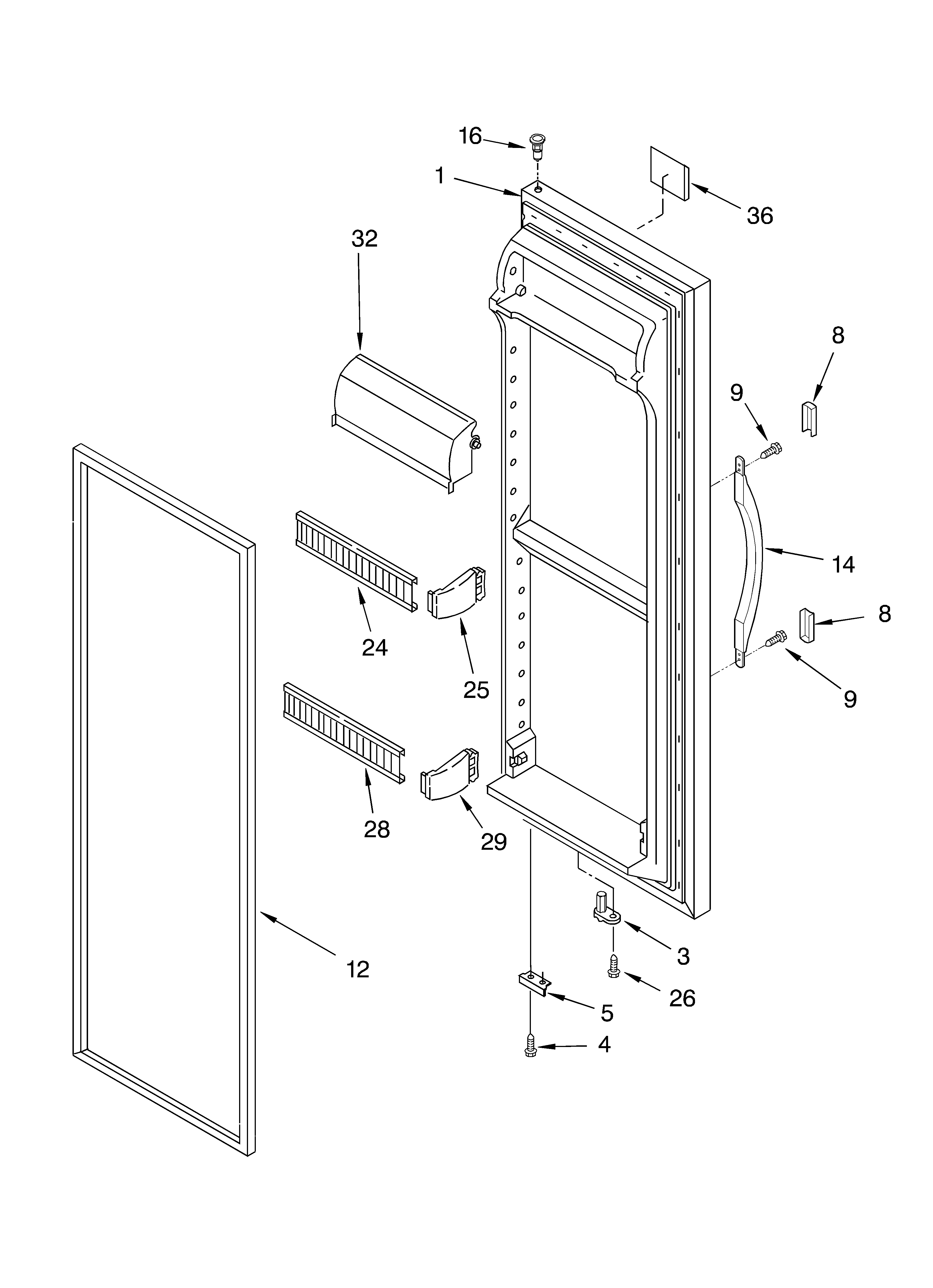 Whirlpool 8ED0GTKXKQ00 refrigerator door diagram