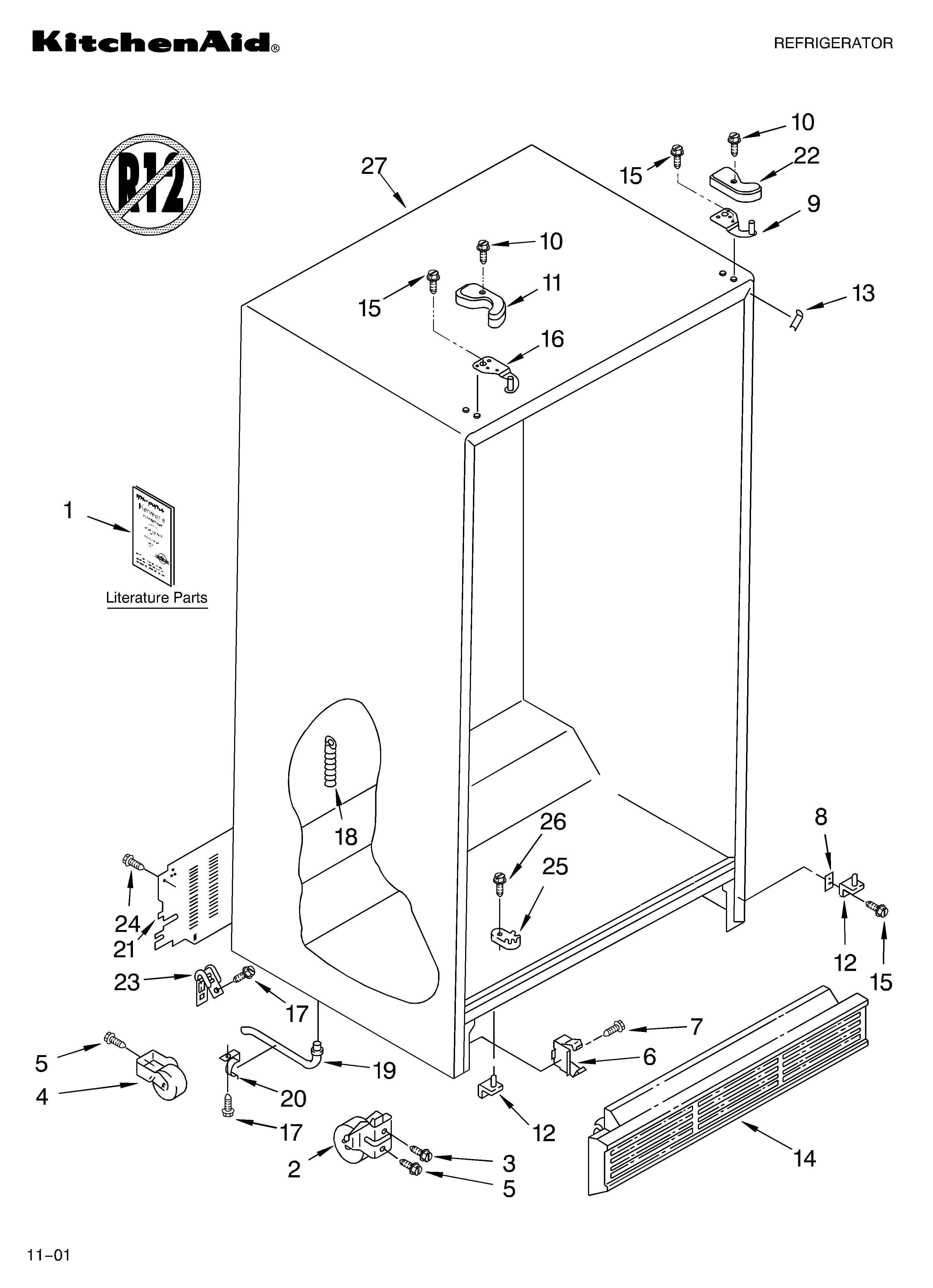KitchenAid KSRA22KKBT00 cabinet/literature diagram