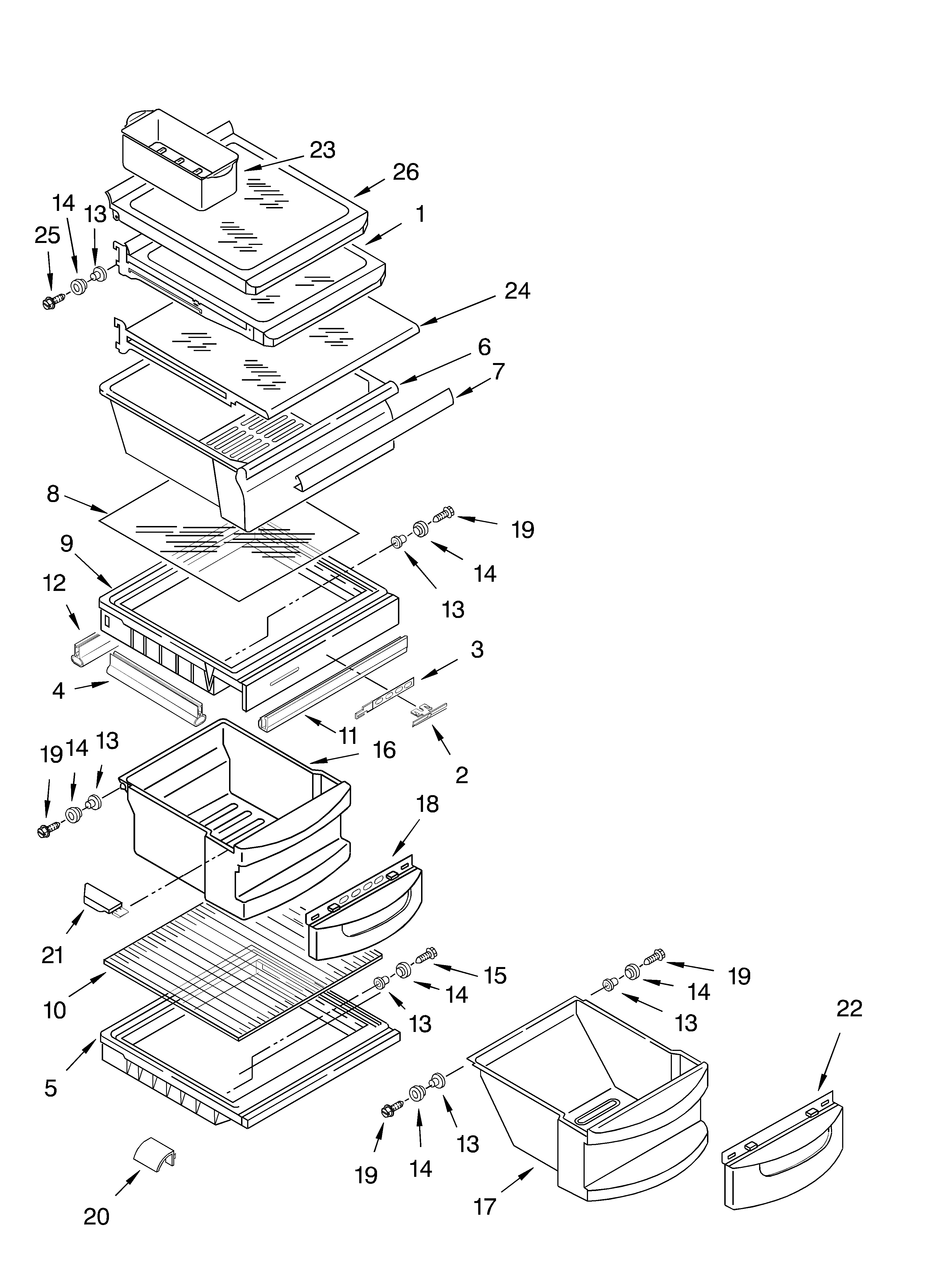 KitchenAid KSRA22KKBT00 refrigerator shelf diagram