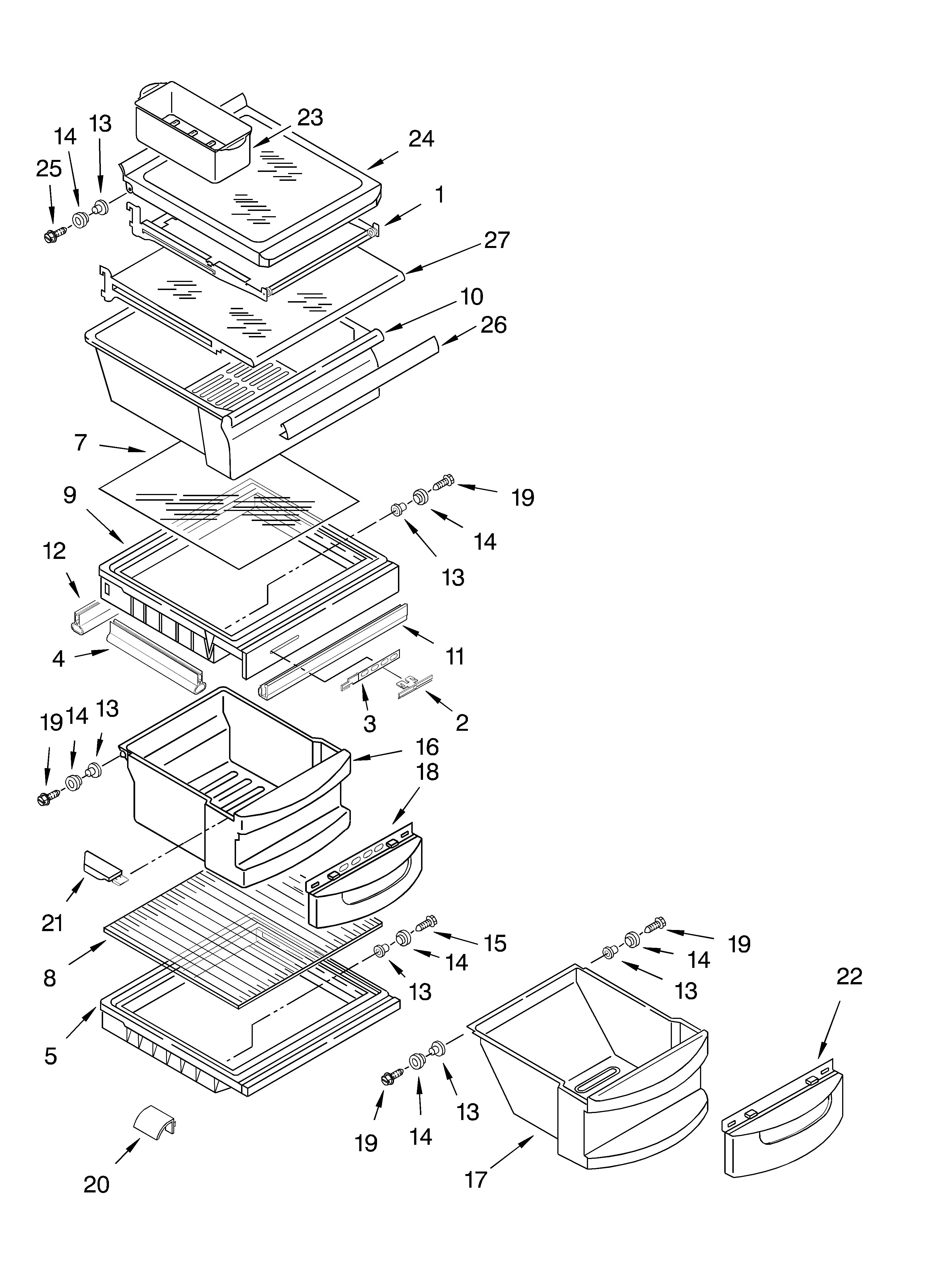 KitchenAid KSRA25KKBL00 refrigerator shelf diagram